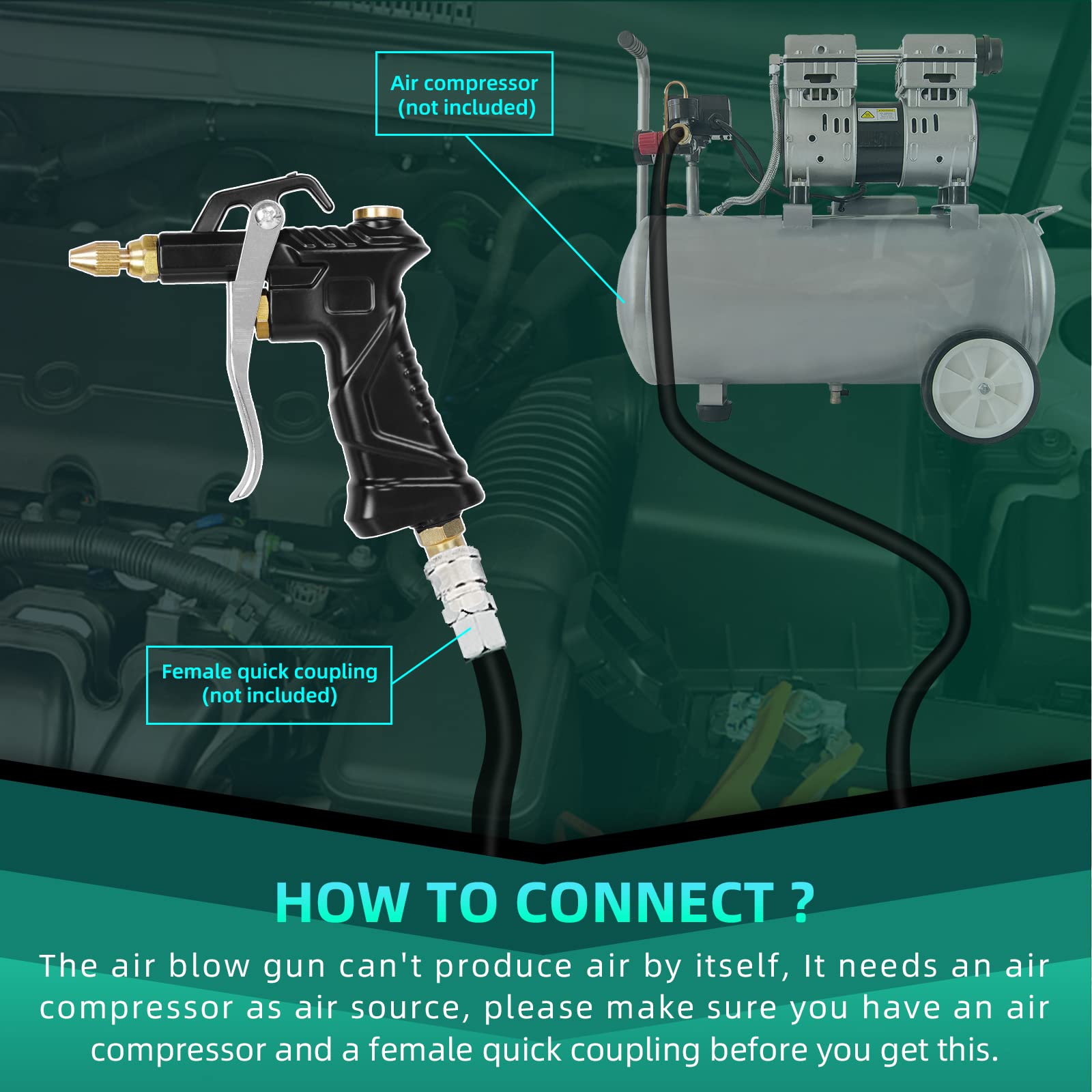 Industrial Air Blow Gun with Brass Adjustable Nozzle & Steel Extension - Heavy Duty Pneumatic Tool for Dust Cleaning, Workshop Maintenance & Air Compressor Accessories (Black) - Perfect for Automotive, Woodworking & Industrial Cleaning