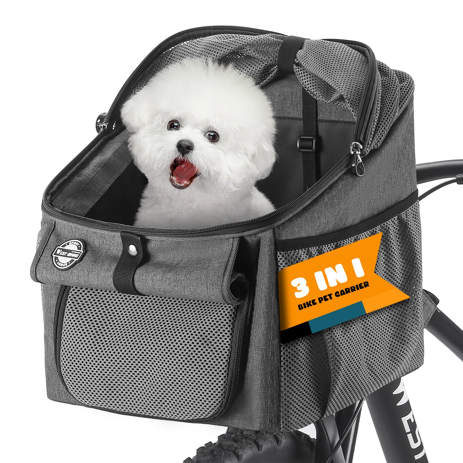 Dog Bike Basket Carrier - Breathable Mesh Window Pet Basket for Bikes | Front & Rear Mount Cat & Dog Carrier | Perfect for Cycling, Commuting & Outdoor Adventures