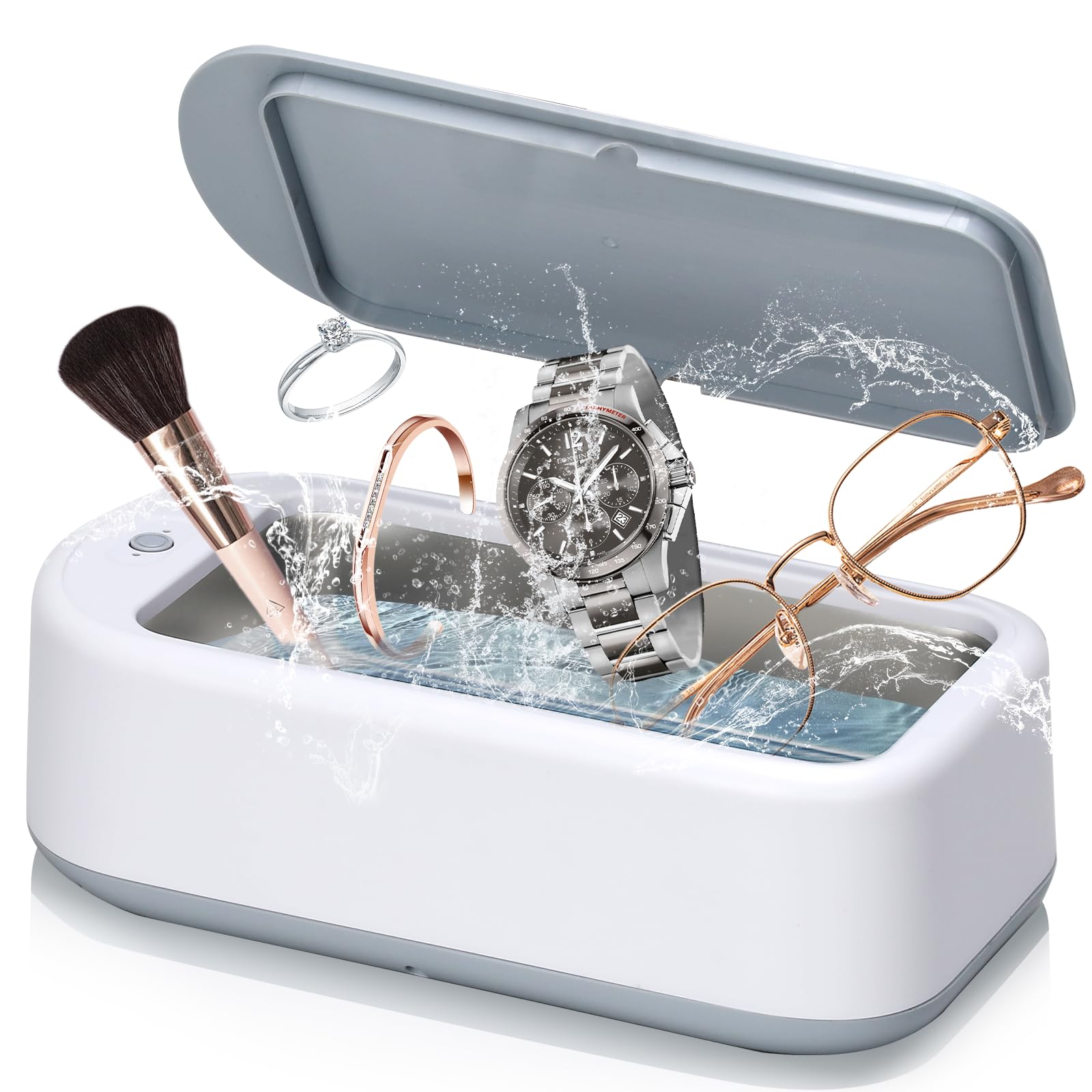 Ultrasonic Jewelry Cleaner Machine 22oz (640ml) 48KHz - Portable Sonic Cleaner with One-Touch Operation for Jewelry, Eyeglasses, Rings, Earrings & Razor Blades - Perfect for Home, Travel & Professional Jewelry Care