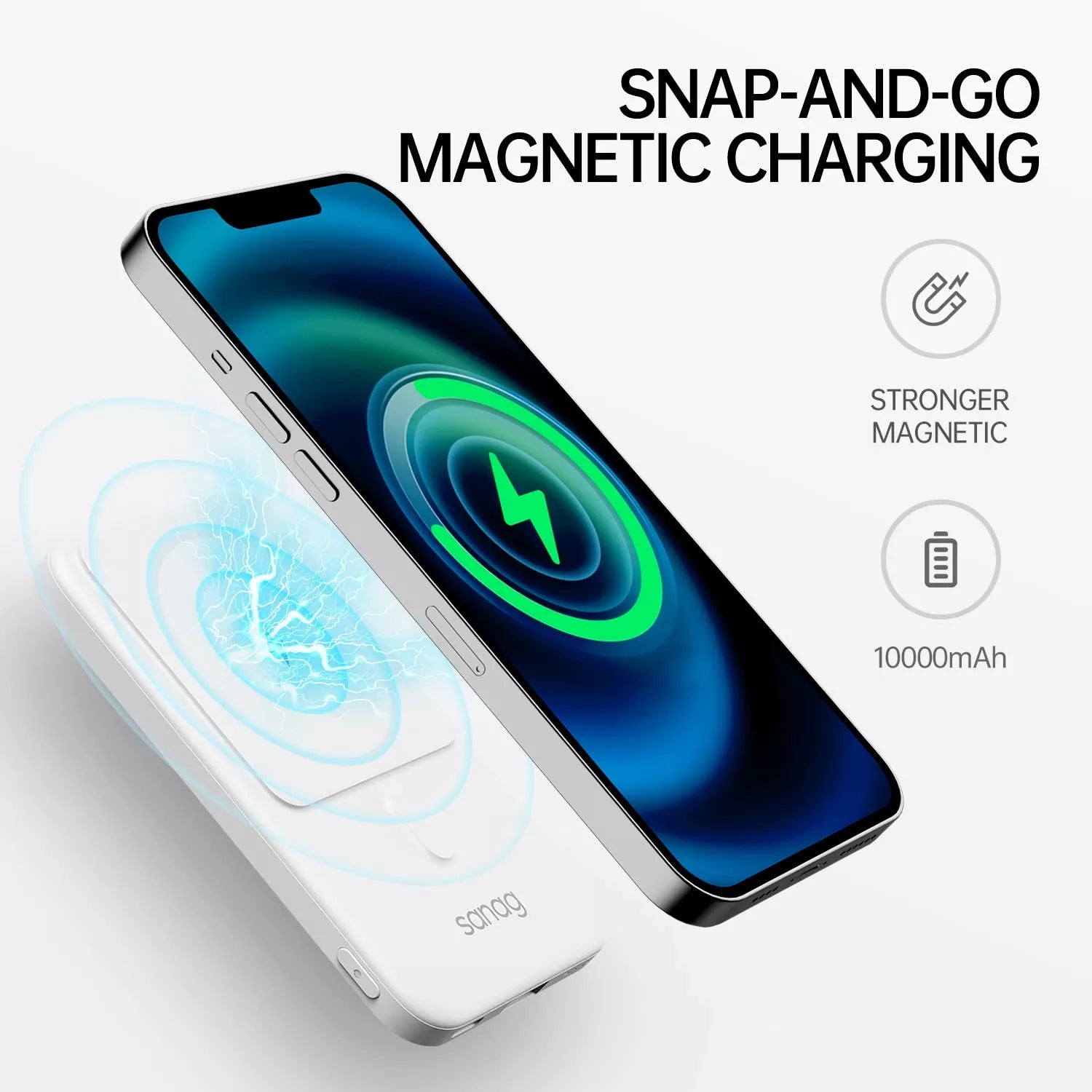 Sanag C06 Magnetic Wireless Fast Charging Power Bank 10000mAh - Portable Battery Pack for iPhone 15/14/13/12, Samsung Galaxy, AirPods | Perfect for Travel, Camping & Emergency Charging