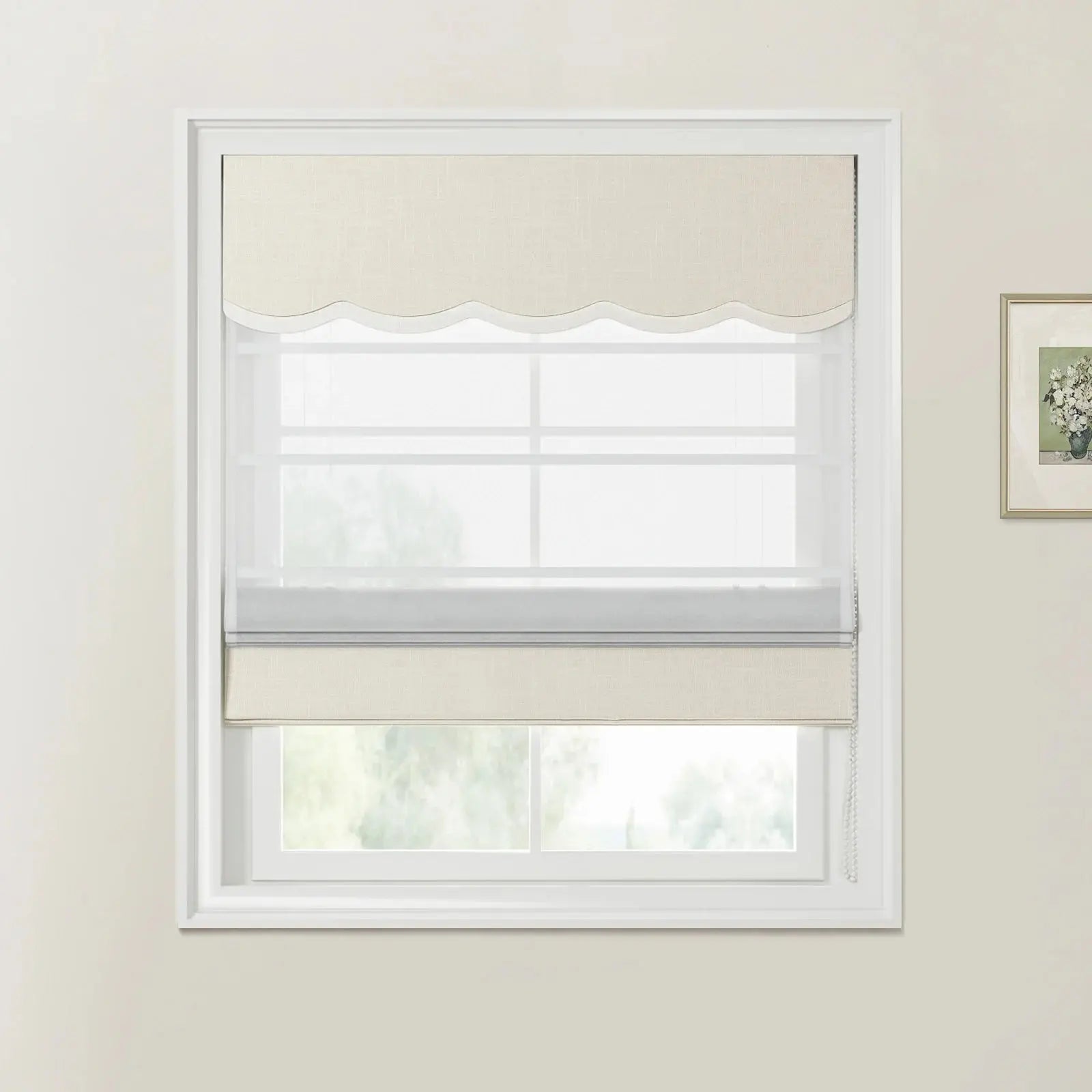 Custom Valanced Day & Night Roman Shade with Cord Lift - Blackout Window Treatment for Bedroom & Living Room