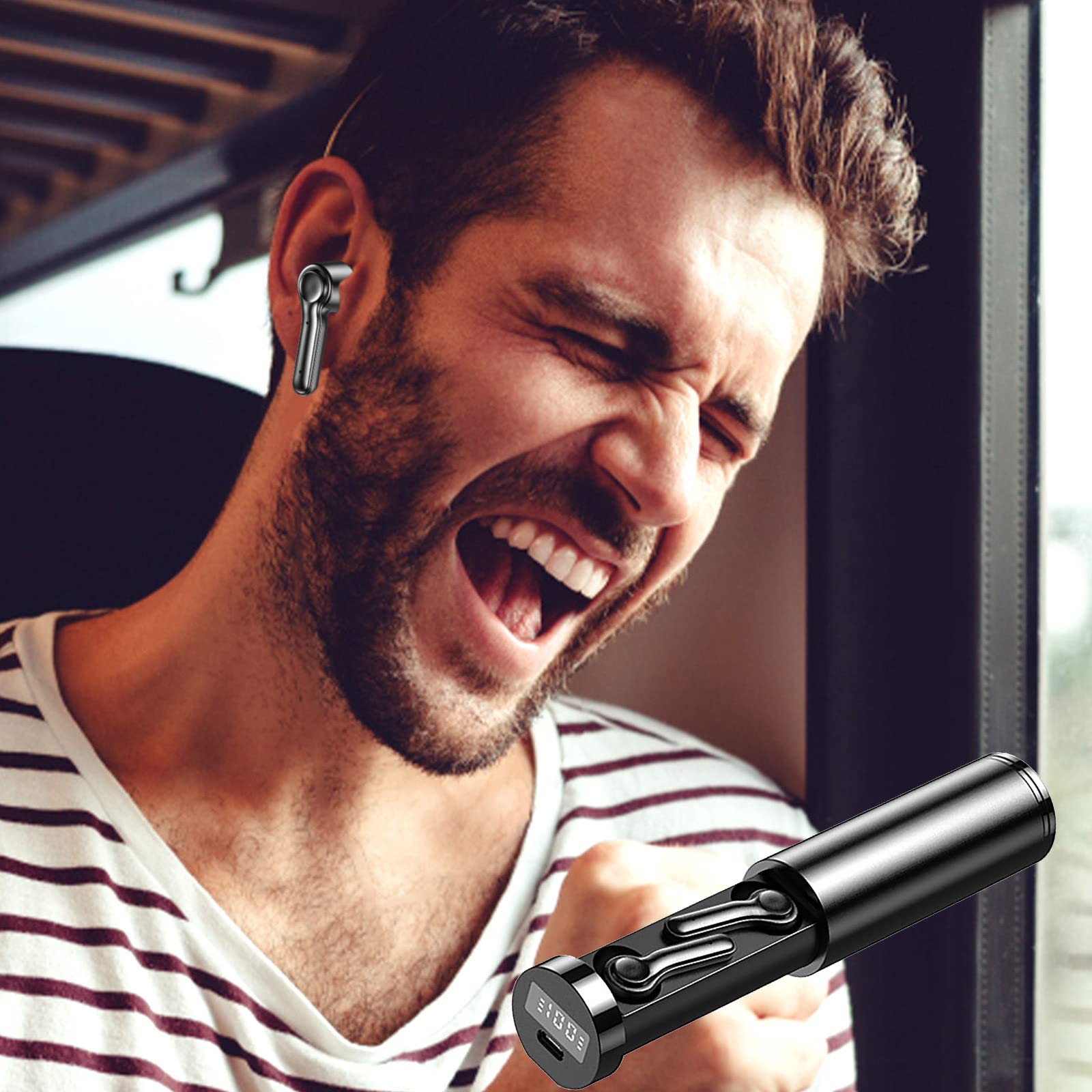 5.2 Bluetooth Earphones Wireless Earbuds with Charging Case, HiFi Stereo Sound, Touch Control, IPX7 Waterproof - Perfect for Gym, Running, Travel & Workouts
