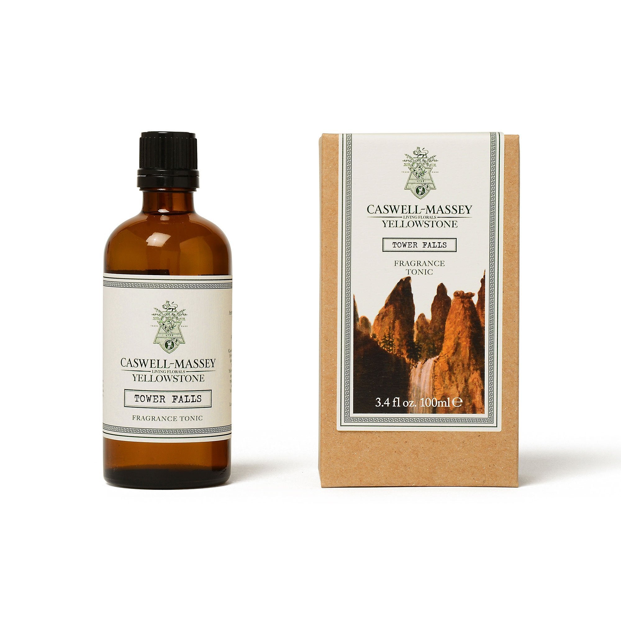 Caswell Massey Yellowstone Living Florals Tower Falls 100ml Fragrance Tonic in Amber Glass Bottle (Boxed) - Premium Eau de Toilette for Women & Men, Perfect for Daily Wear, Special Occasions & Gift Giving