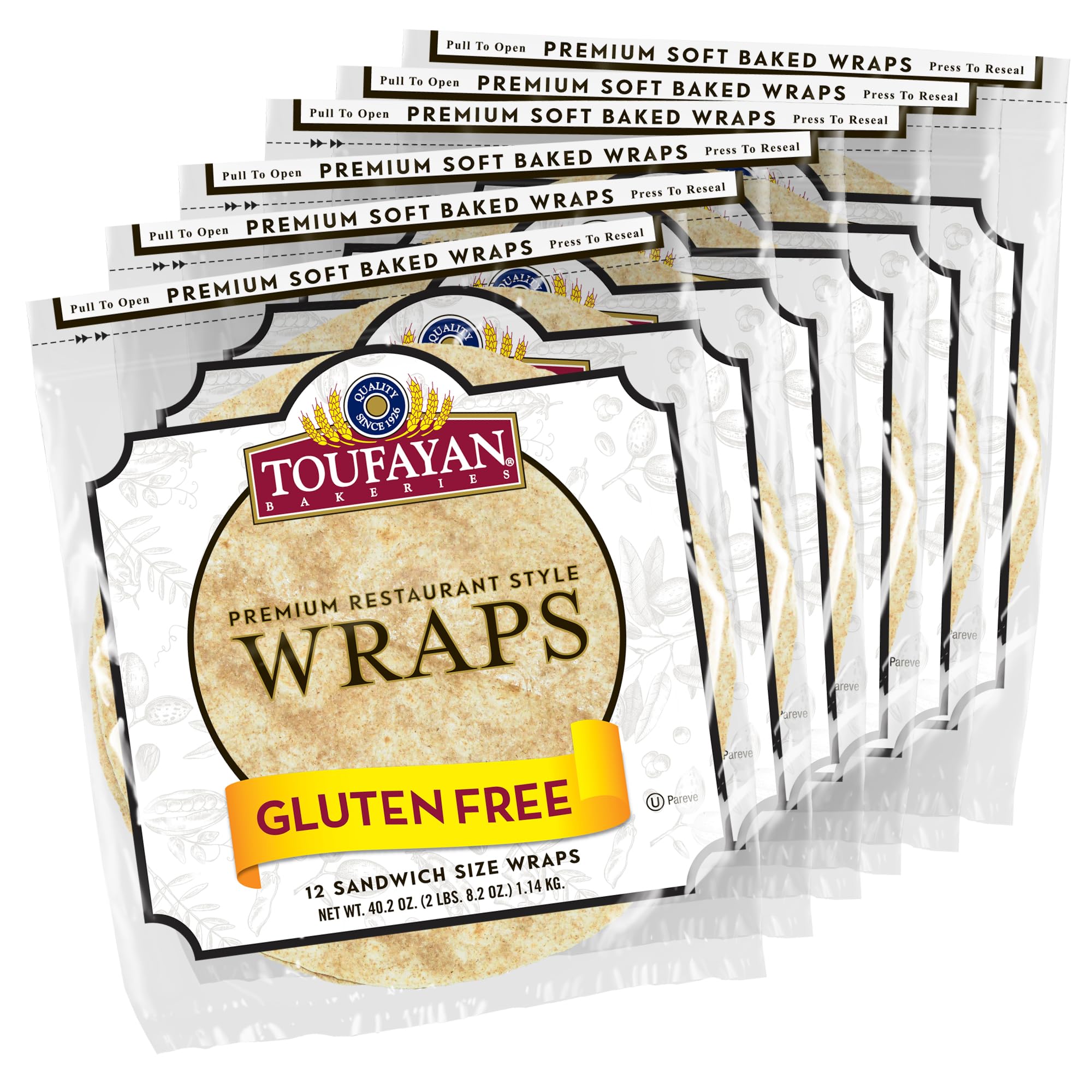 Toufayan Gluten Free 12-Inch Wraps Bulk Pack - 6 Packs (72 Wraps Total) | Premium Restaurant Style Tortilla Wraps for Sandwiches, Burritos & Quesadillas | Foodservice & Wholesale | Perfect for Catering, Meal Prep & Family Dinners