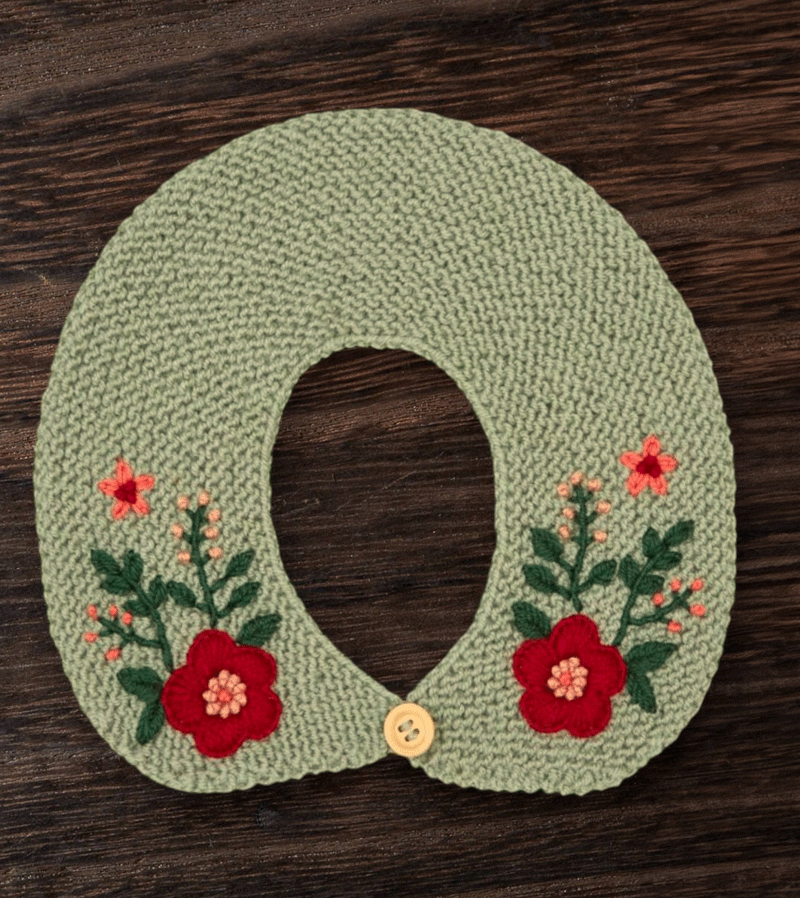 RKO Handmade Green Embroidered Knit Collar - Elegant Crochet Necklace for Women, Perfect for Boho Fashion, Weddings & Special Occasions