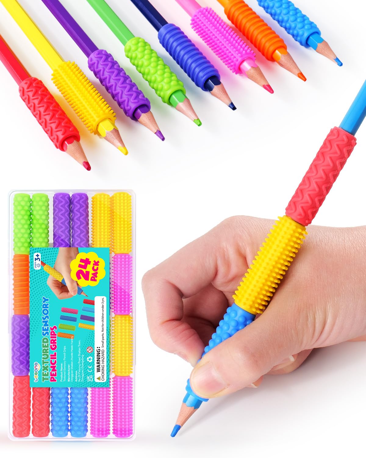 LESONG 24 Pack Sensory Fidget Toys for Kids & Adults - Textured Silicone Pencil Grips for Autism, ADHD, Anxiety Relief - Quiet Classroom Stress Relief Tools for Focus and Calming - Perfect for School, Office, and Home Use