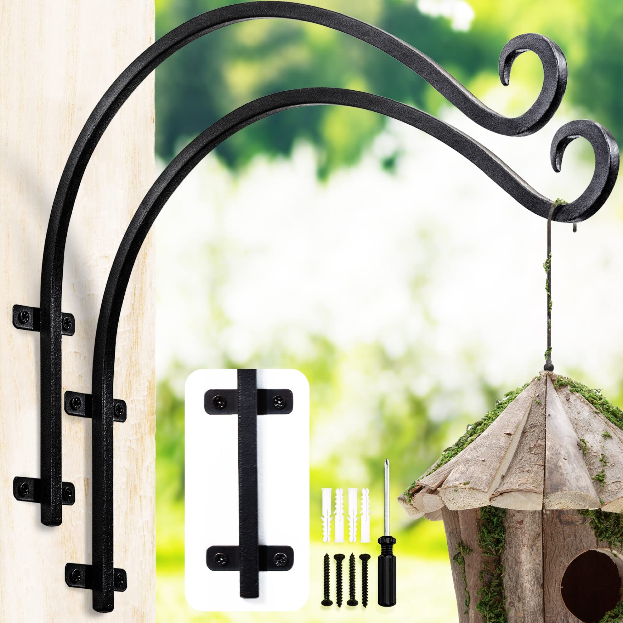 2 Pack Heavy Duty Outdoor Bird Feeder Brackets - 16 Inch Metal Wall Hooks for Hanging Planters, Flower Baskets & Bird Feeders - Perfect for Garden, Patio & Balcony Decor