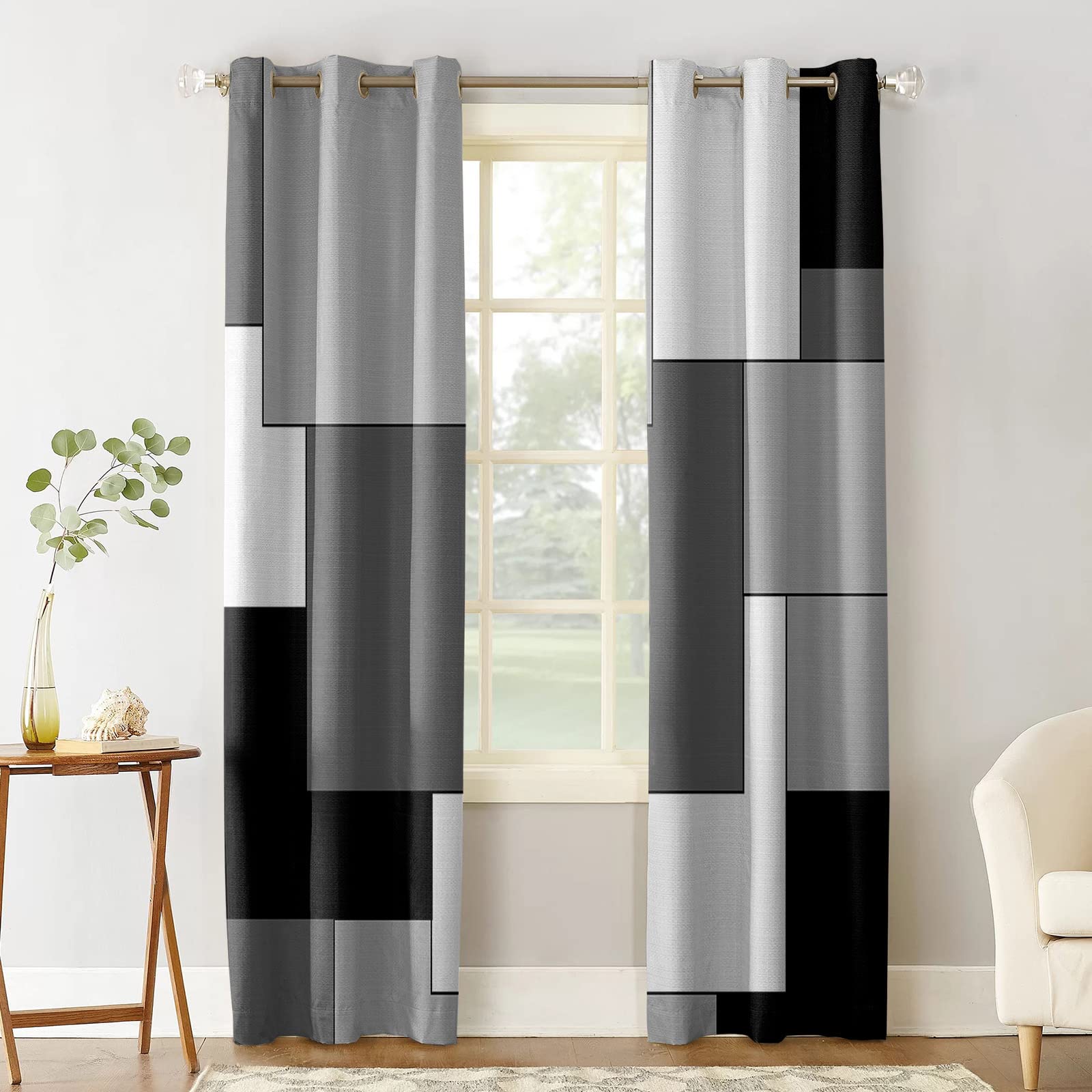 Mid Century Modern Blackout Curtains - Geometric Abstract Art Thermal Insulated Room Darkening Drapes for Living Room & Bedroom (2 Panels, 52x63 Inches) - Perfect for Home Decor, Sun Protection and Energy Efficiency