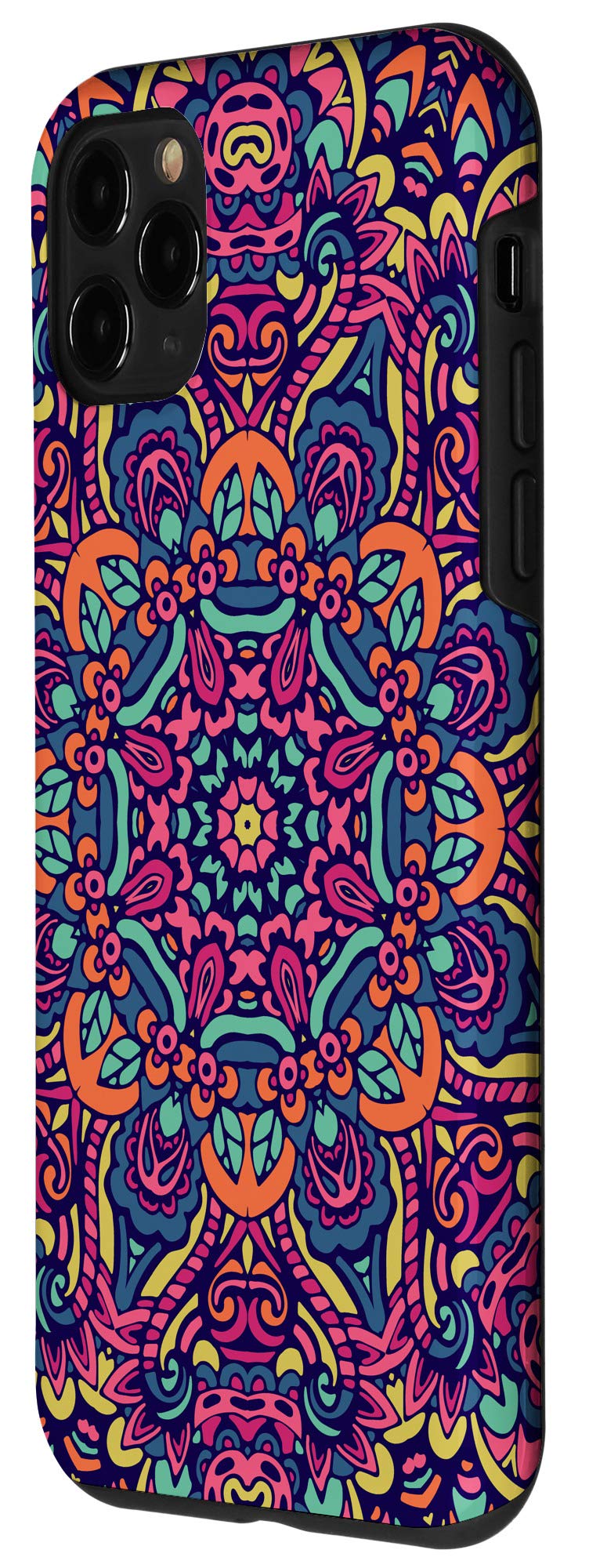 **iPhone 11 Pro Case - Pink Retro Floral Mandala Design, Bohemian Hippie Style Cover for Women & Girls | Perfect for Travel, Festivals & Boho Fashion**