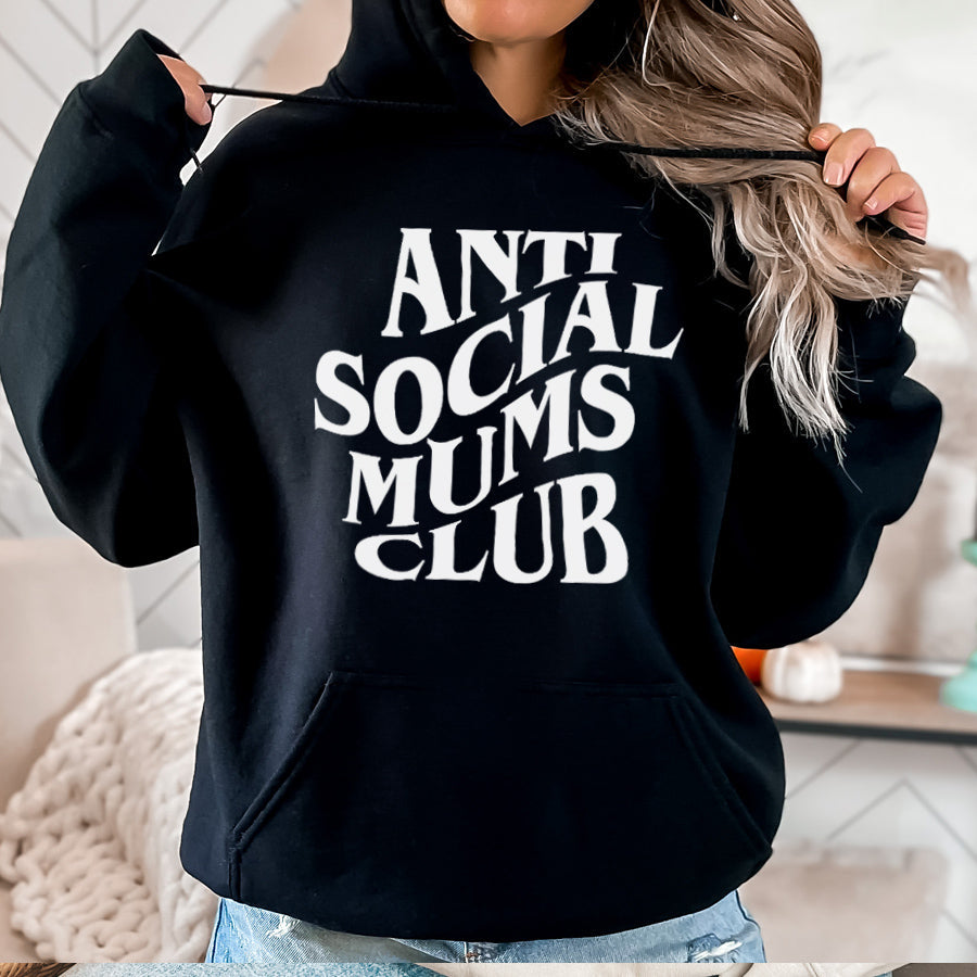 Anti Social Mums Club Hoodie - Soft Cotton Pullover Sweatshirt for Women | Perfect for Relaxing at Home, Running Errands & Coffee Dates