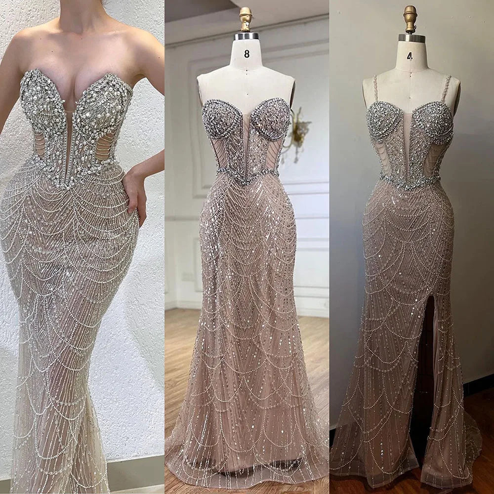 Luxury Nude Mermaid Evening Dresses with Beaded Design for Women - Arabic Wedding Gowns & Party Dresses 2025 Collection | Perfect for Weddings, Galas & Formal Events