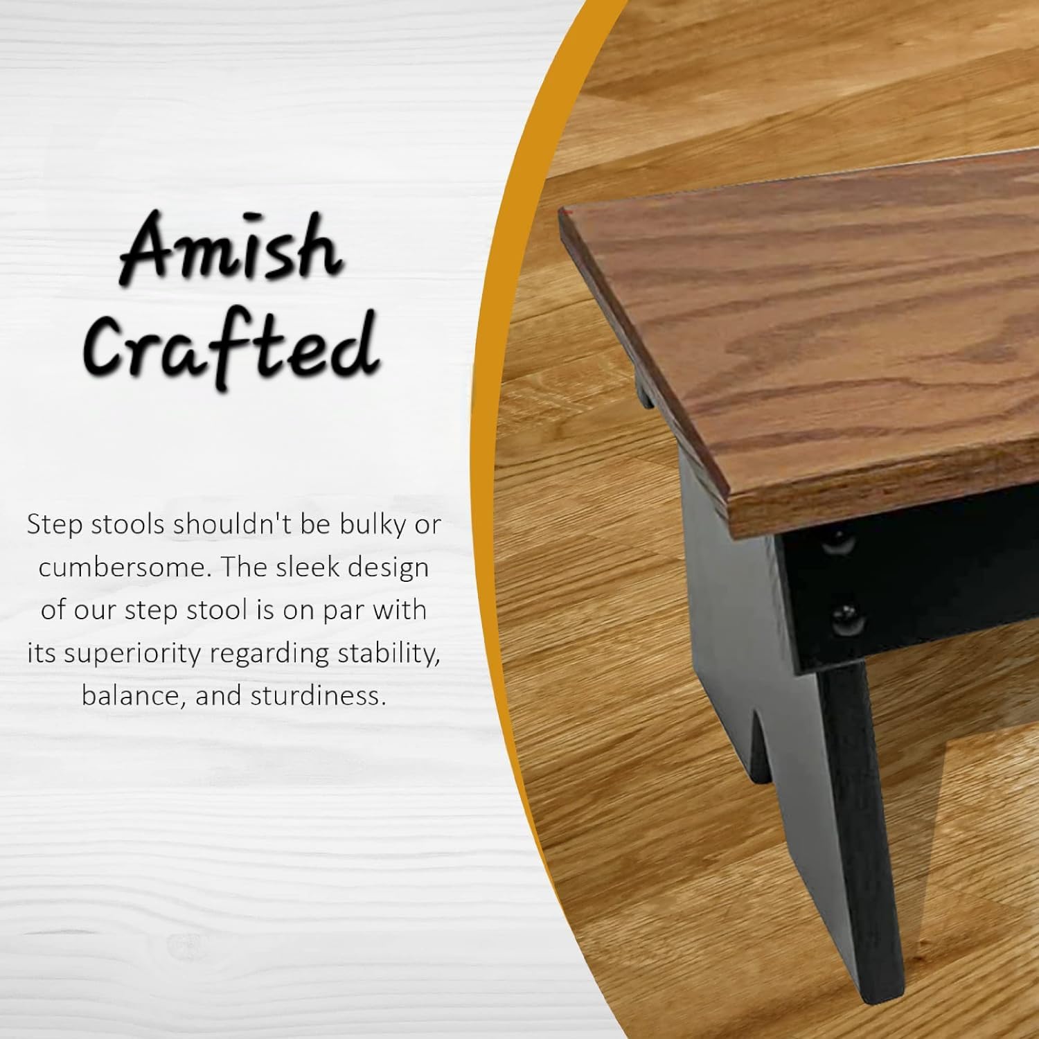 Handmade Amish Solid Oak Step Stool for Adults - Sturdy Kitchen, Bedroom, Living Room & Bathroom Step Stool - Harvest & Black Wooden Stool for Home Use - Perfect for Reaching High Shelves & Storage