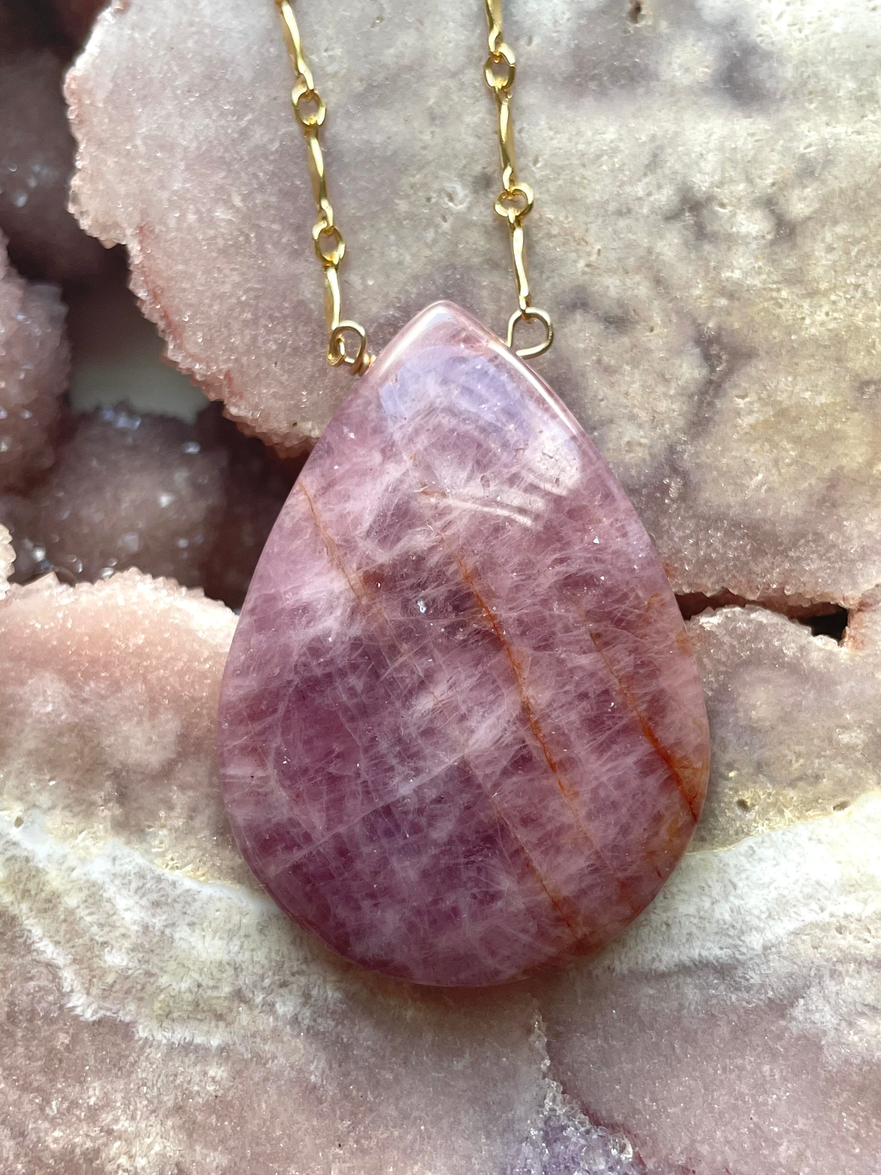Large Rose Quartz Statement Crystal Necklace - 18K Gold Filled Healing Jewelry for Women - Perfect for Meditation, Yoga & Spiritual Gifts