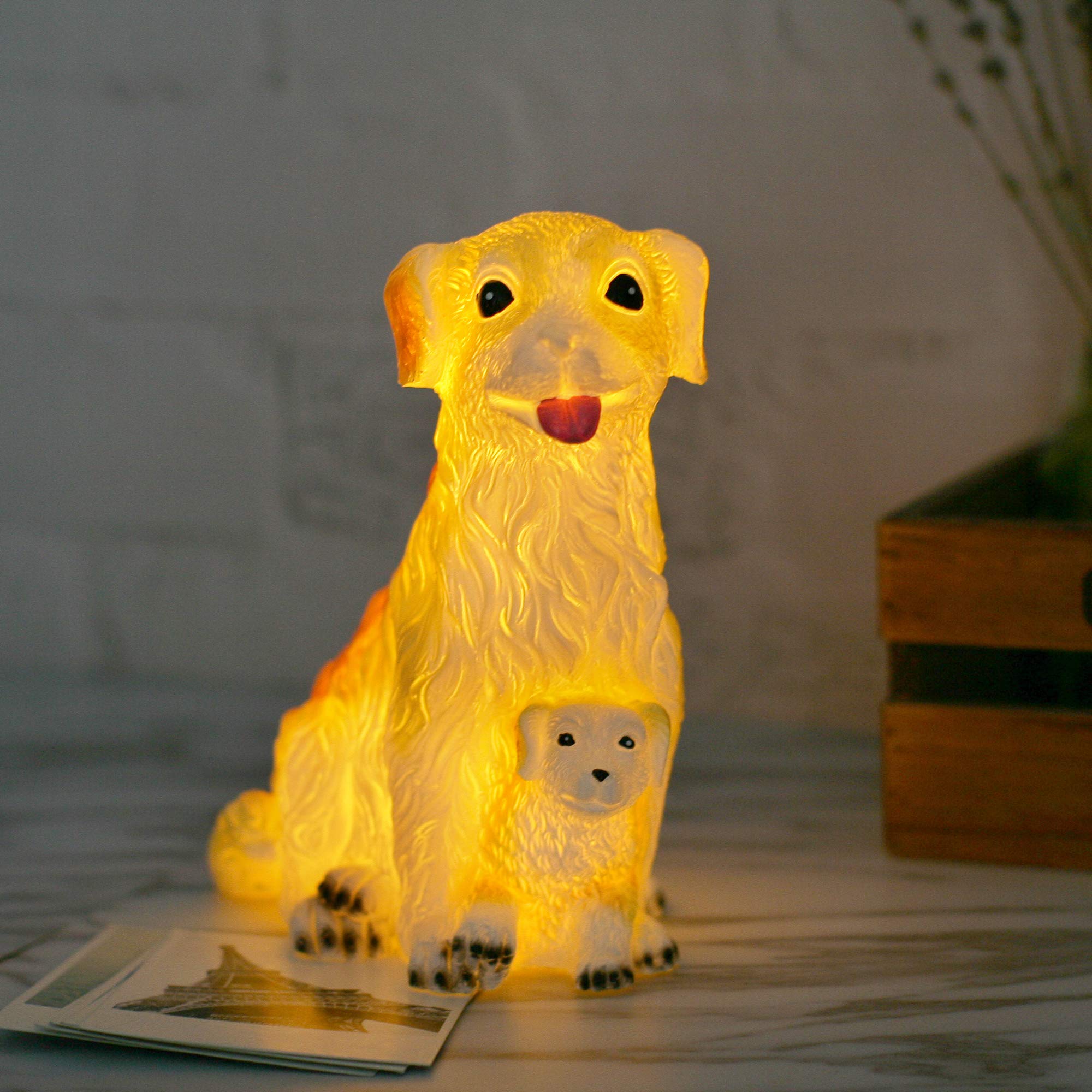 Handmade Hand-Painted Real Wax Flameless LED Dog Puppy Night Light - Battery Operated Animal Nursery Lamp with Timer, Safe for Kids' Room, Home Decor (Yellow) | Perfect for Bedtime, Nursery Decor & Cozy Ambiance