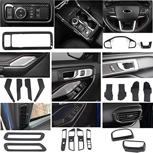 Carbon Fiber Interior Trim Kit for 2020-2023 Ford Explorer LHD - 25pcs Black Car Accessories | Upgrade Your SUV's Cabin Style for Daily Driving & Road Trips