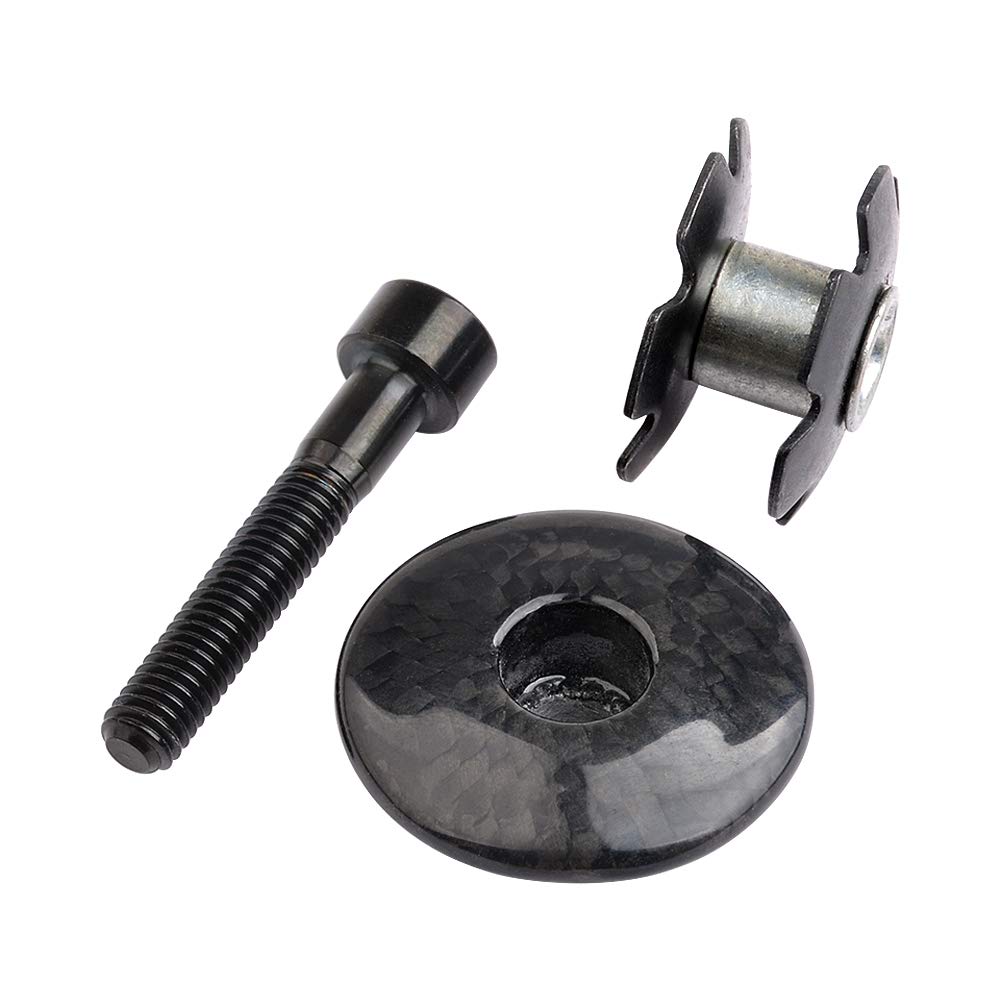 Premium Carbon Fiber Bike Headset Top Cap with M6x35mm Titanium Bolt & Star Nut - Compatible with 1-1/8
