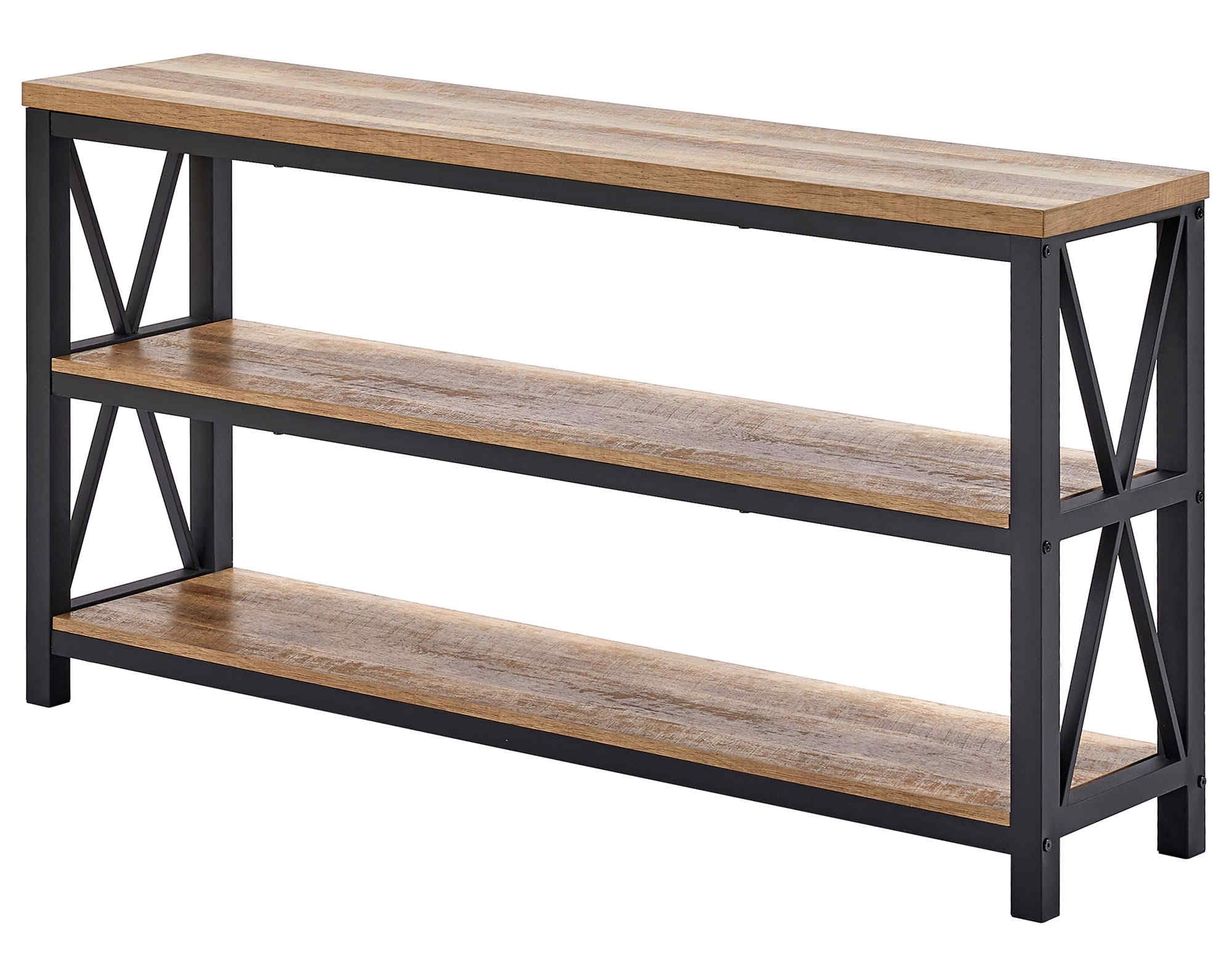 FATORRI 55 Inch Rustic Oak Industrial Console Table with 3-Tier Shelves - Entryway Sofa Table, Hallway Table for Living Room, Bedroom & Office - Perfect for Home Decor, Storage & Display