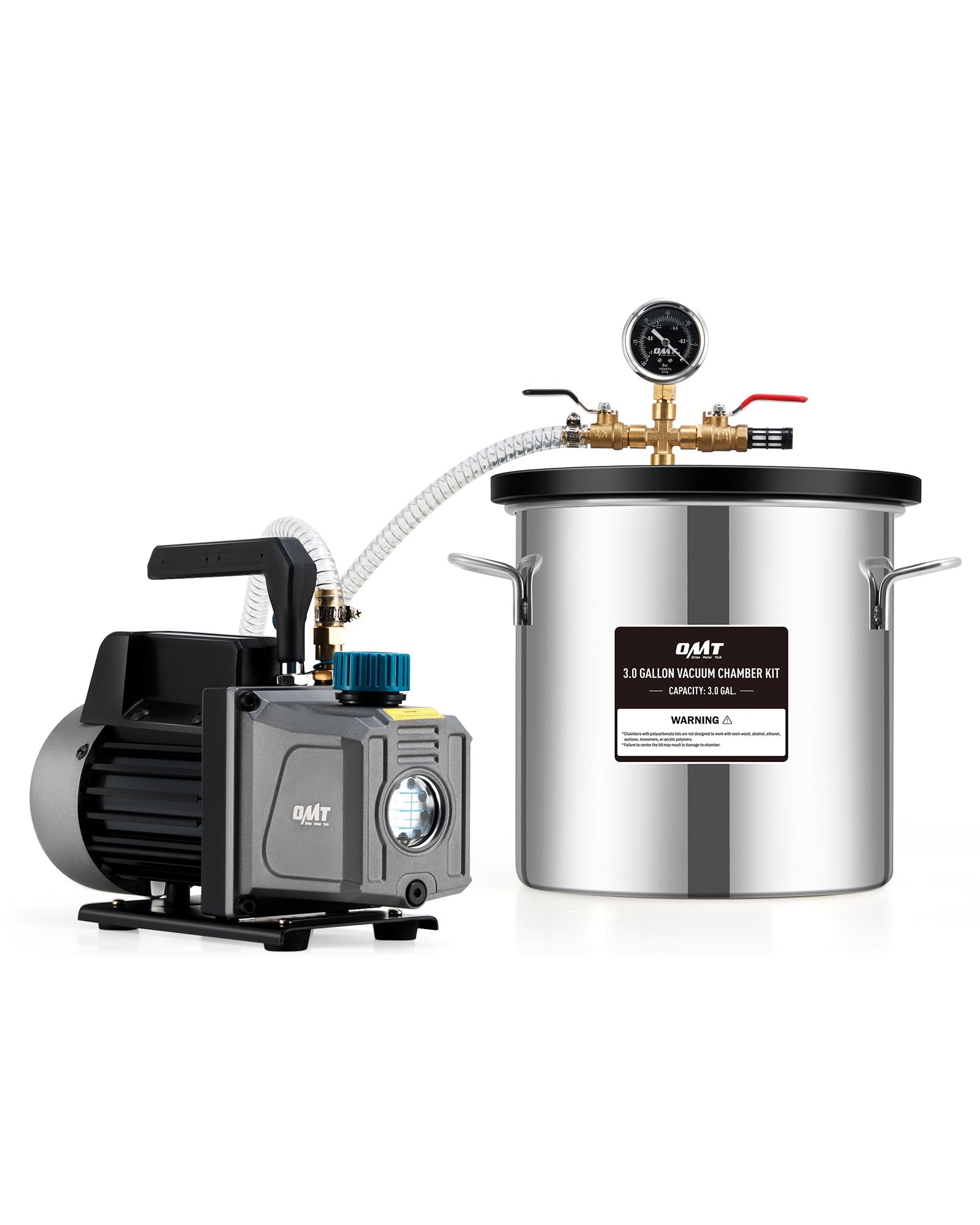 Orion Motor Tech 3 Gallon Vacuum Chamber Kit with 3.5 CFM Pump, Tempered Glass Lid & 5ft Hose - Perfect for Wood Stabilizing, Silicone Resin Degassing, Epoxy Casting & DIY Projects