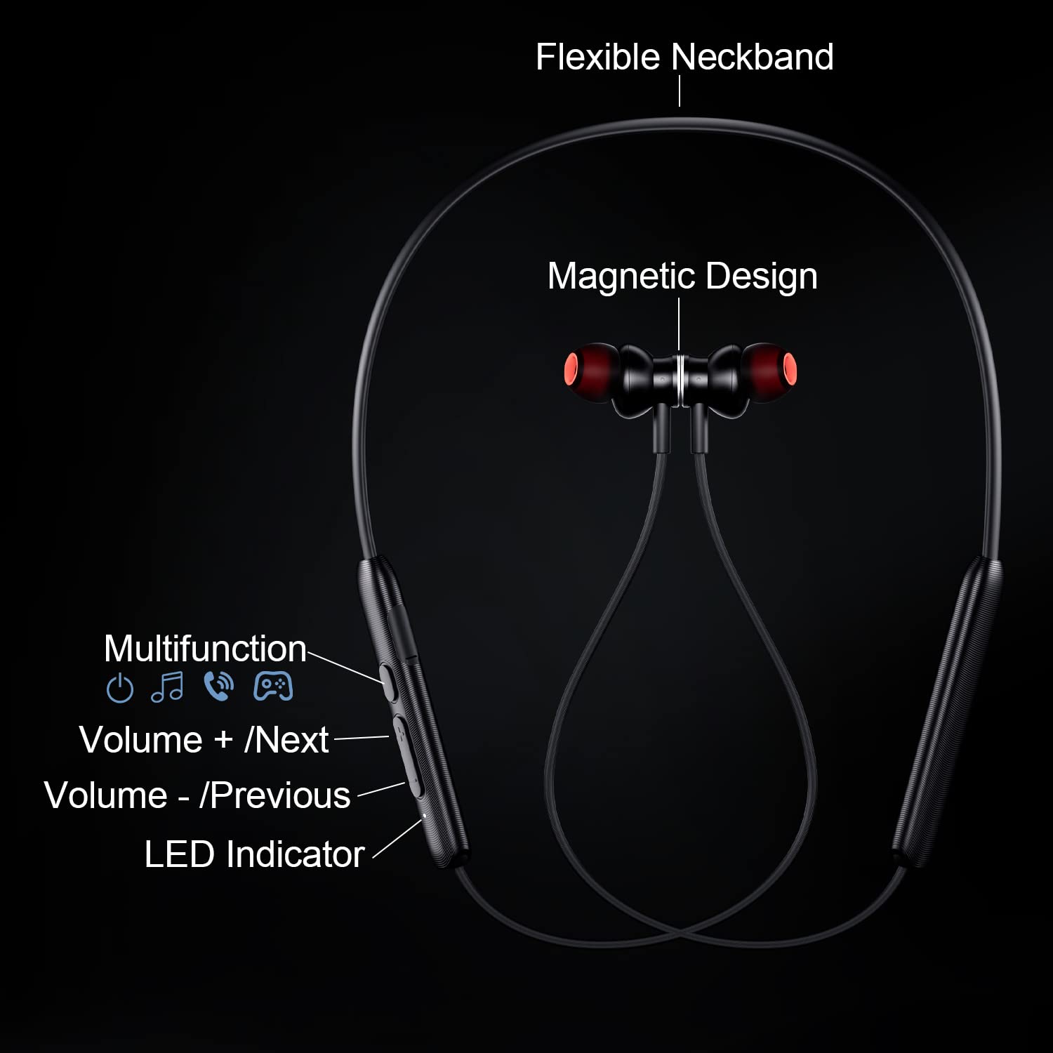Rythflo Bluetooth Earbuds V5.2 - Wireless Neckband Headphones with Mic, 30H Playtime, IPX7 Sweatproof, Deep Bass - Perfect for Gym, Running, Workouts & Phone Calls