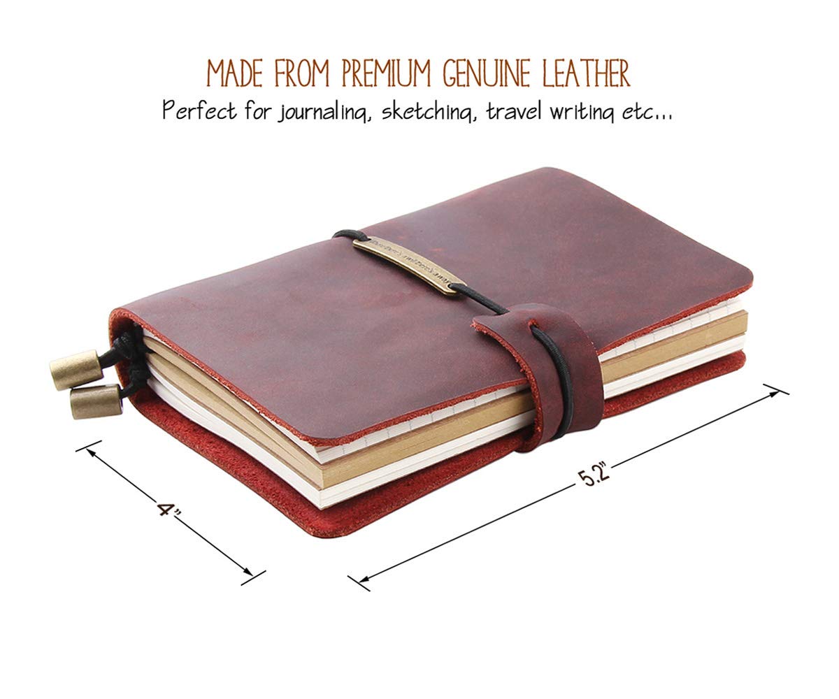 Premium Refillable Leather Travel Journal - Handmade Travelers Notebook for Men & Women (5.2