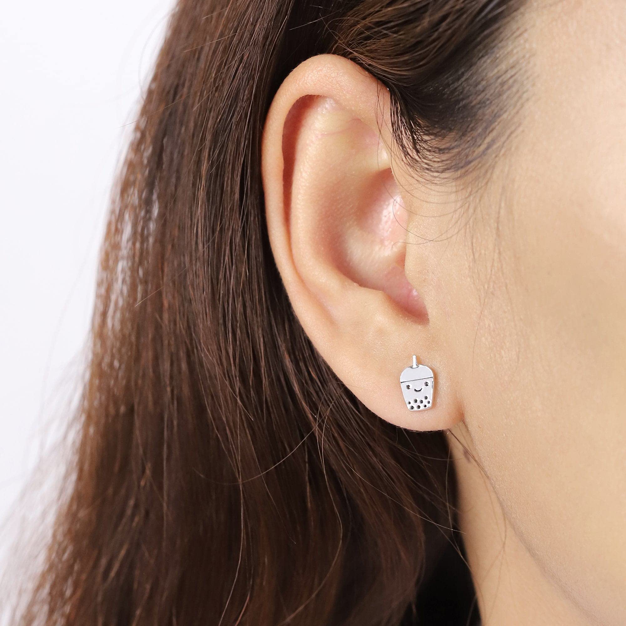 Sterling Silver Boba Tea Stud Earrings for Women - Casual & Party Wear