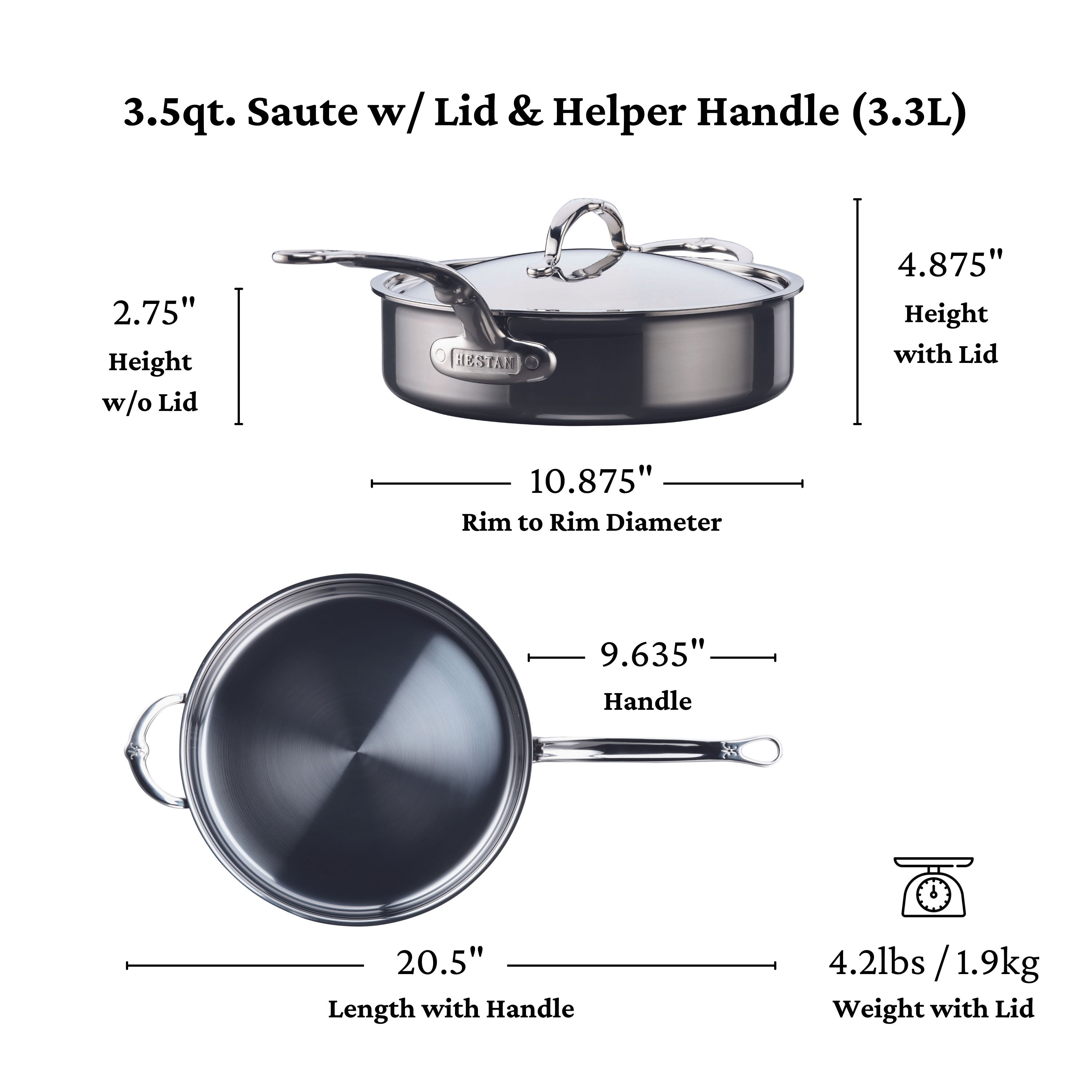 Hestan Nanobond Nonstick Covered Saute Pan with Helper Handle - Perfect for Searing, Frying & Cooking Everyday Meals in the Kitchen