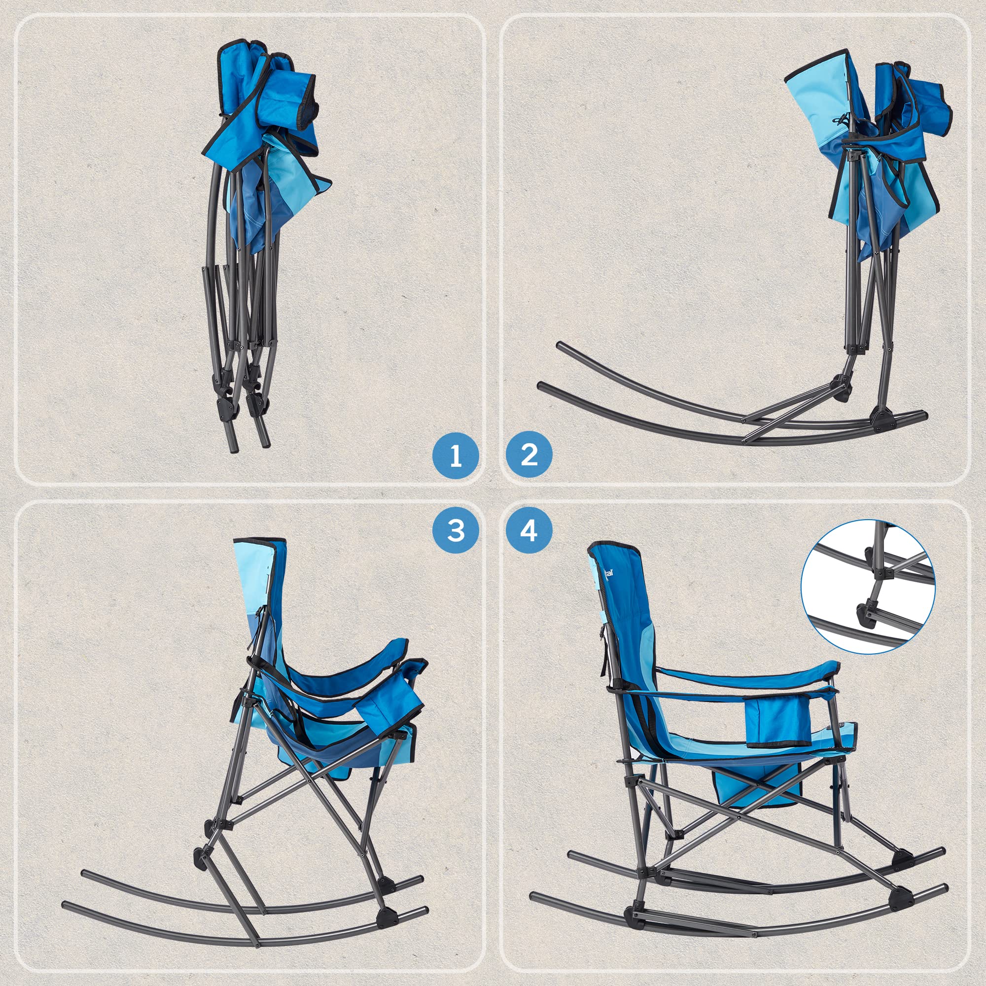 Best Folding Camping Rocking Chair - Portable Outdoor Rocker with High Back, Cup Holder & Side Pocket - Includes Carry Bag - Supports 300 lbs - Perfect for Camping, Hiking, Beach & Backyard Relaxation