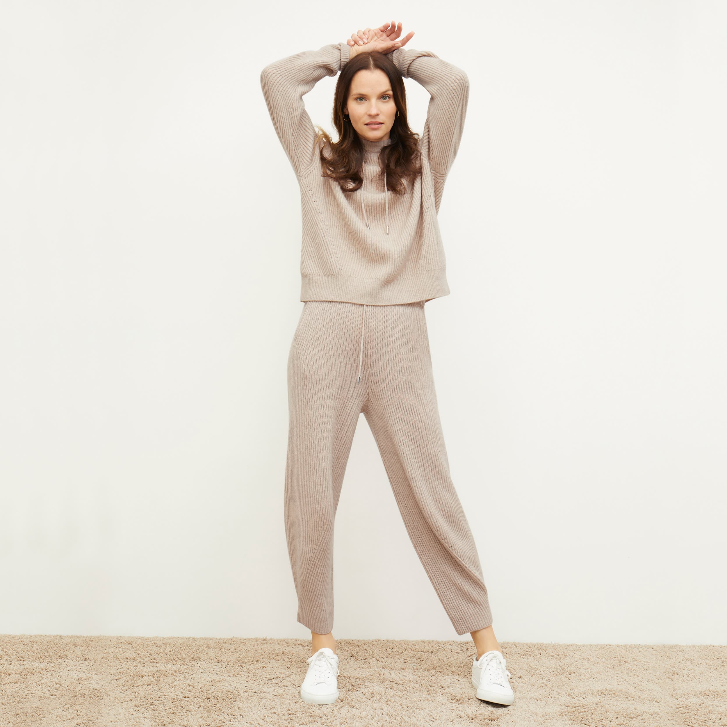 Addison Jogger Pants - Soft Cashmere Wool Blend in Oatmeal Melange Color | Comfortable Lounge Pants for Women | Perfect for Home, Yoga & Casual Wear