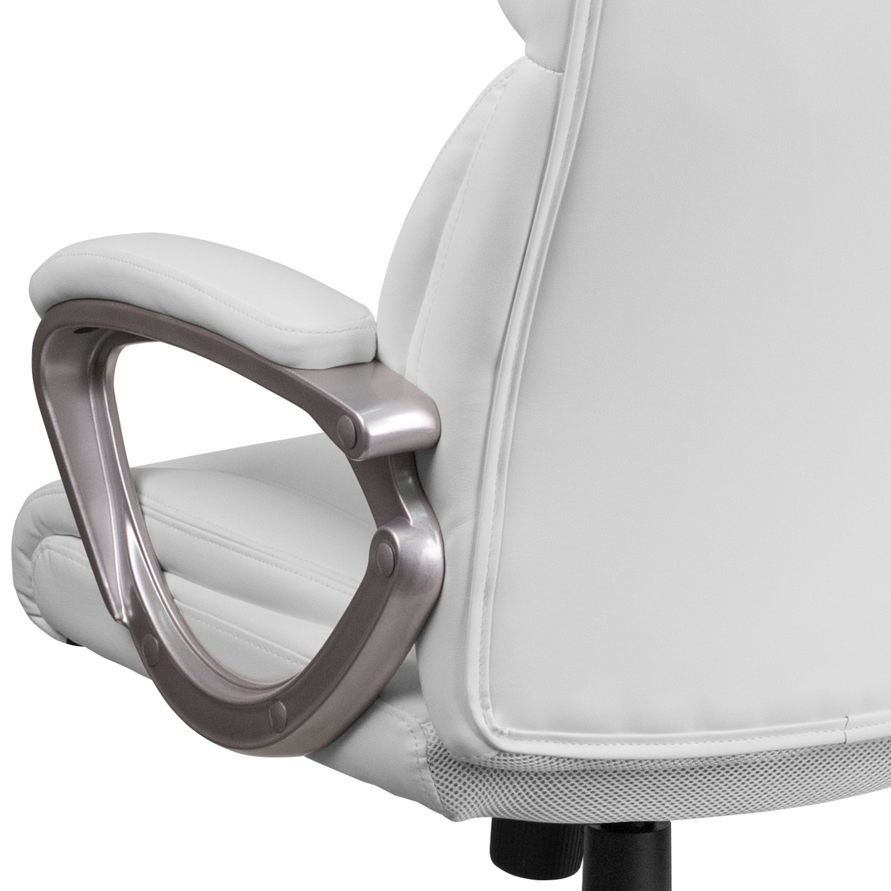 Premium White Leather Executive Swivel Office Chair with Padded Arms - Mid Back Ergonomic Design for Home & Office Workspace (Model GO 2236M WH GG) - Perfect for Conference Rooms, Executive Desks & Professional Environments