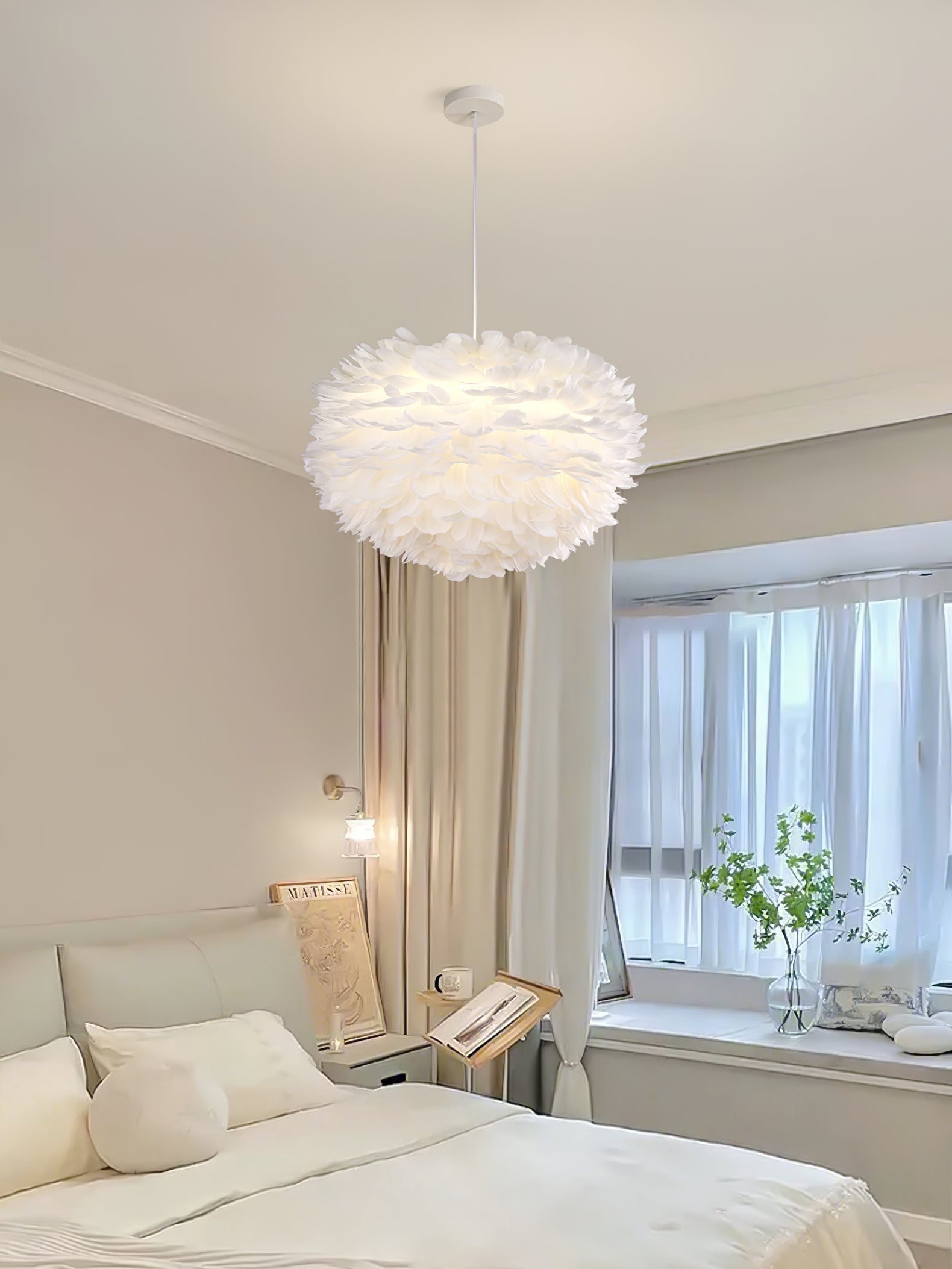 Elegant Goose Feather Pendant Light - Modern Boho Chandelier for Living Room, Bedroom, or Dining Room Decor