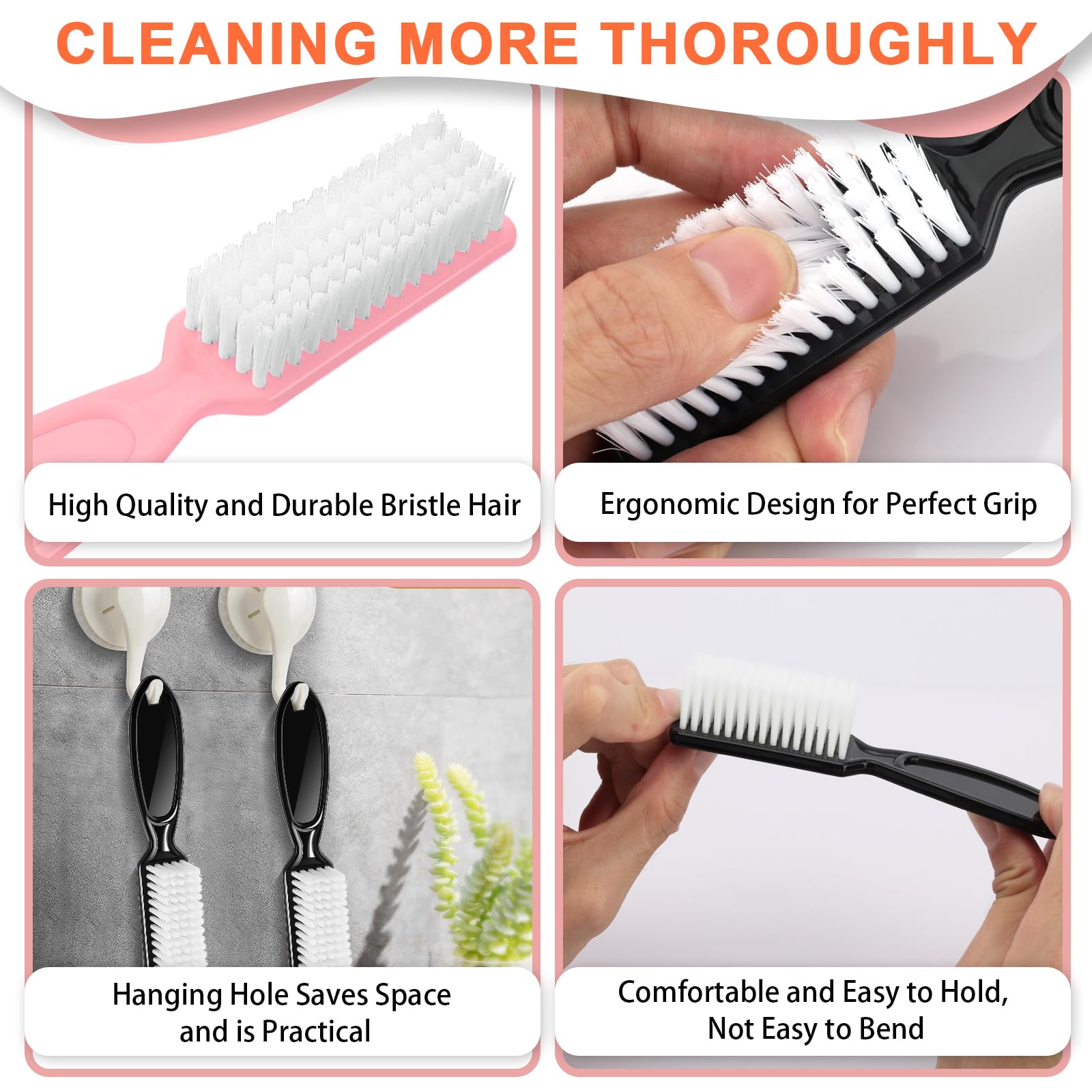8 PCS Nail Brush Set for Cleaning Fingernails & Toenails - Ergonomic Handle Grip Nail Scrubber Brush Kit - Manicure & Pedicure Tools for Women & Men - Perfect for Home Spa, Salon & Travel Nail Care