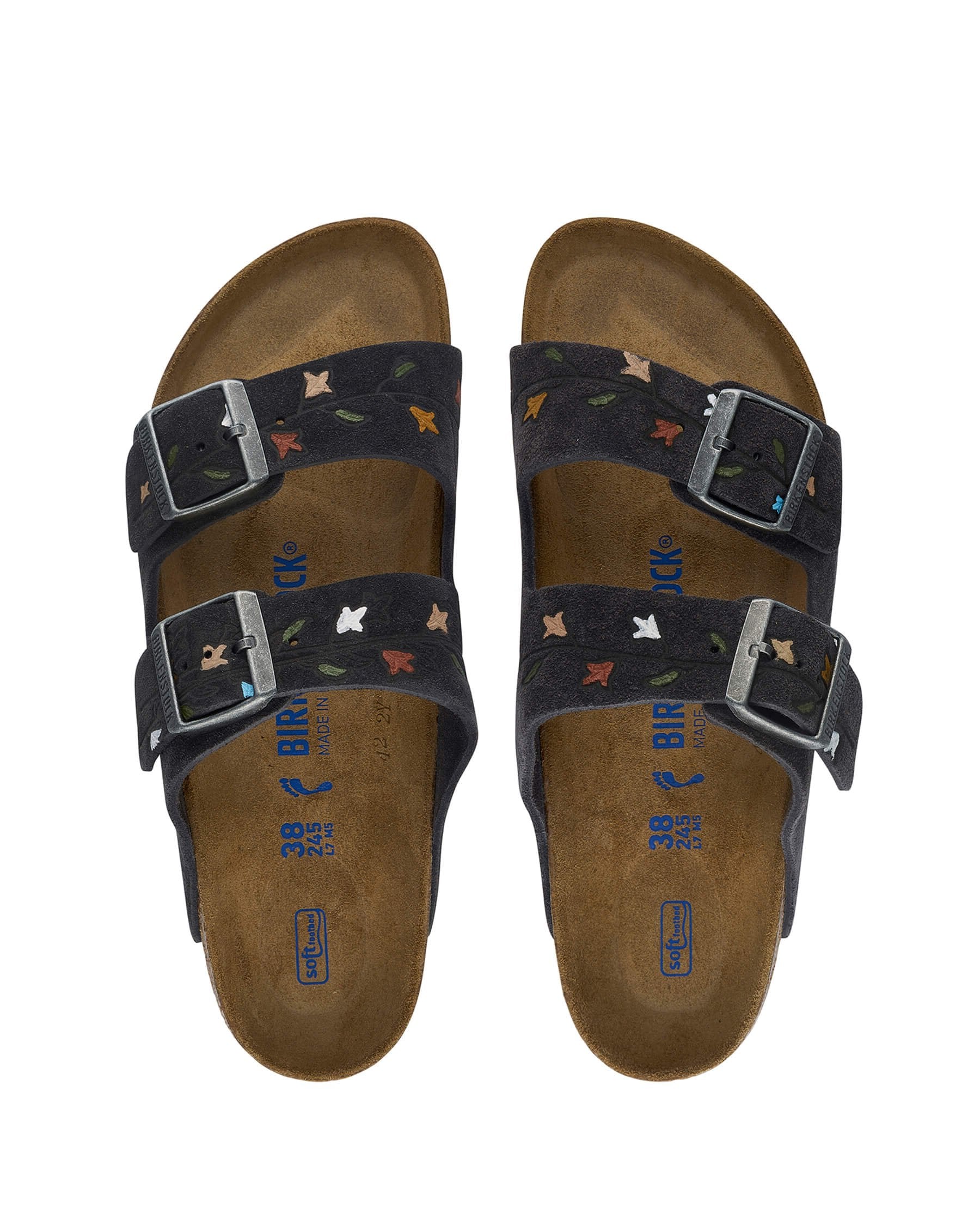 **Birkenstock Arizona Hand-Painted Tooled Tulip Sandals - Velvet Gray & Multi-Color | Comfortable & Stylish for Casual Wear, Travel & Everyday Use**