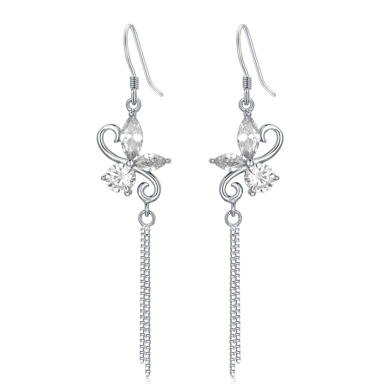 925 Sterling Silver Butterfly Dangle Drop Earrings with Birthstone | Christmas & Birthday Gifts for Women, Wife, Girlfriend | Elegant Jewelry for Parties, Weddings & Special Occasions