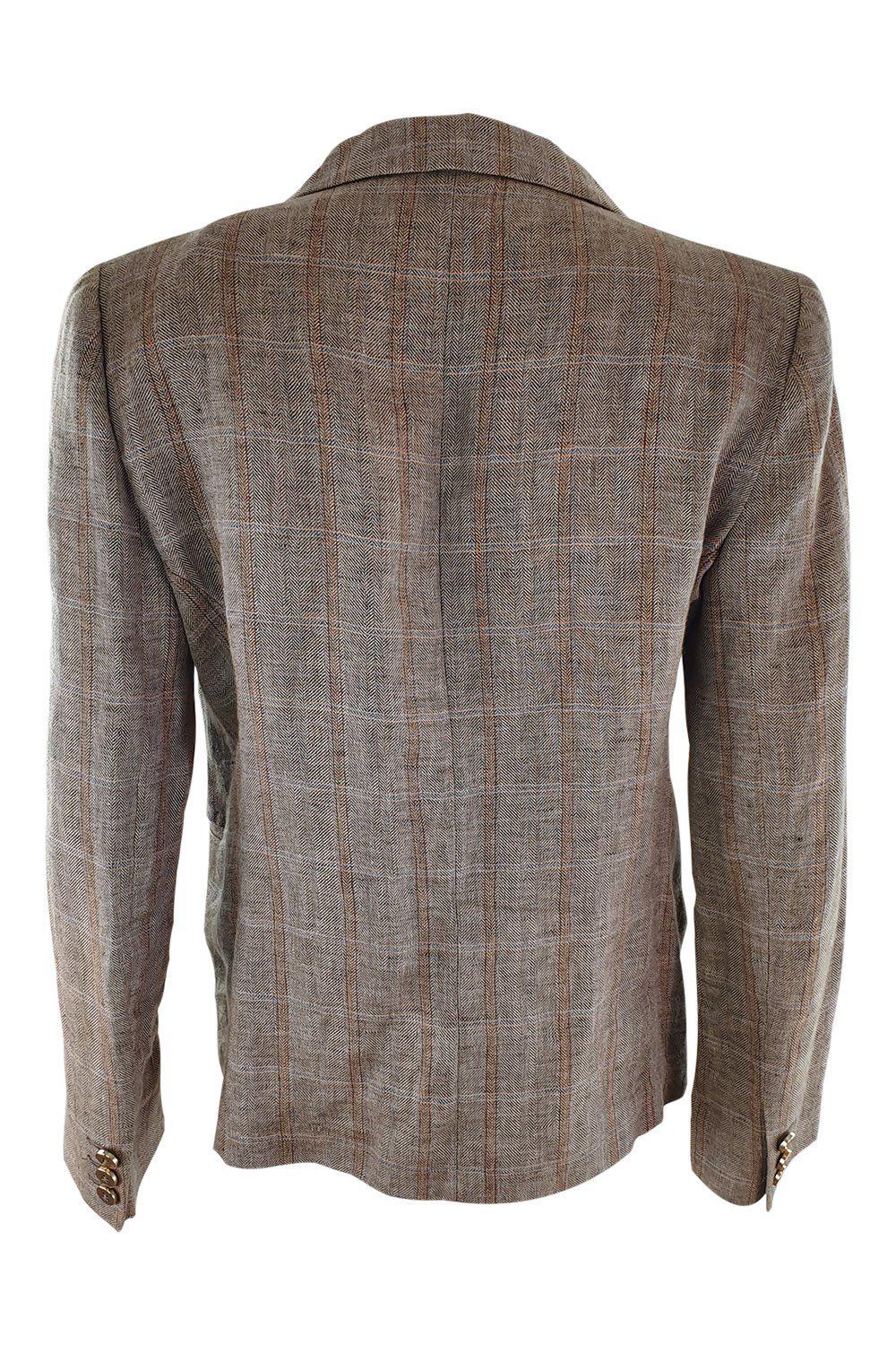JOSEPH Window Pane Check Brown Linen Blazer for Men | Size IT 42 | Slim Fit Casual Sport Coat | Perfect for Business Meetings, Weddings & Smart Casual Outfits