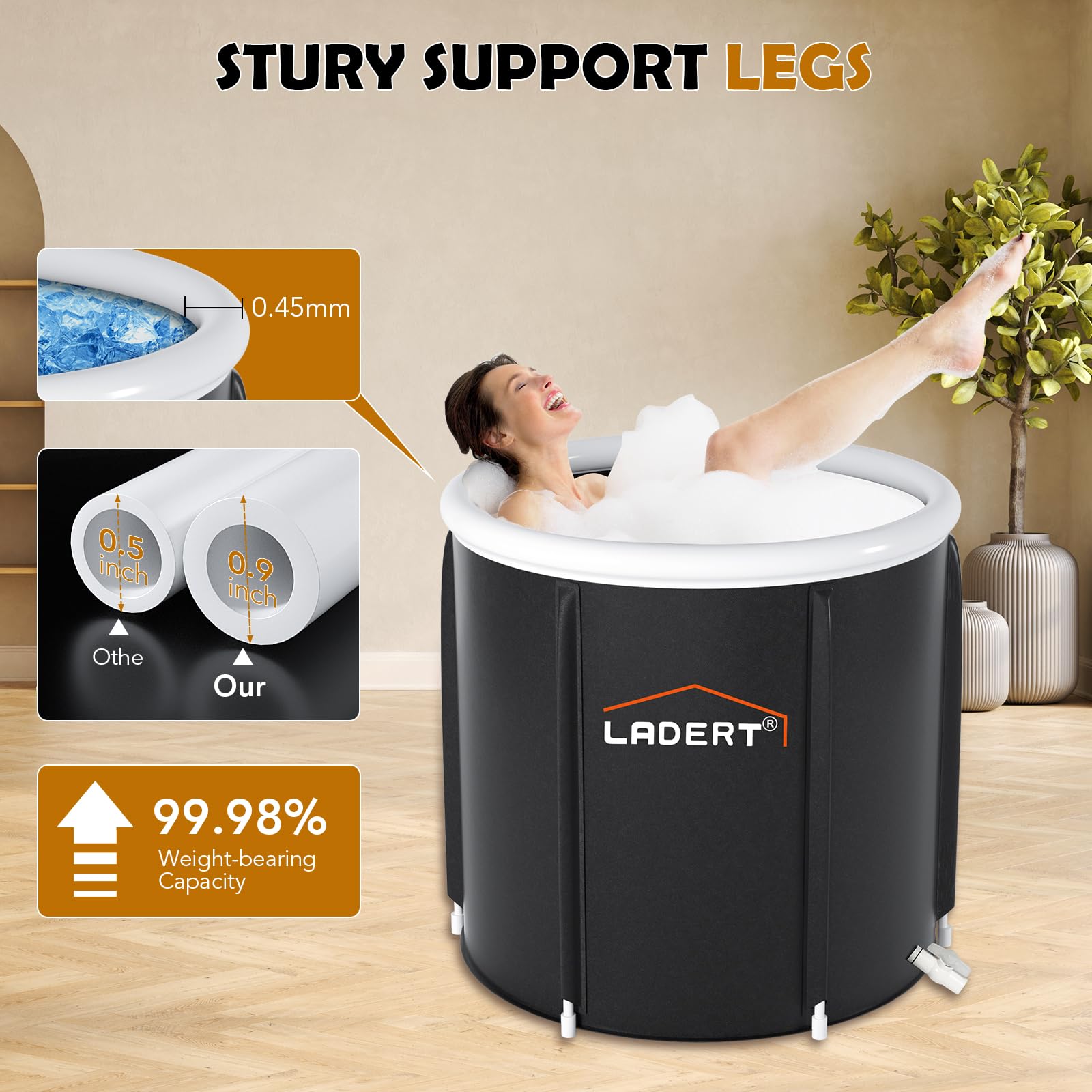 Portable Ice Bath Tub for Athletes & Cold Water Therapy - Inflatable Cold Plunge Tub with Thermometer & Timer for Muscle Recovery - Indoor/Outdoor Use for Post-Workout, Sports Training & Hydrotherapy