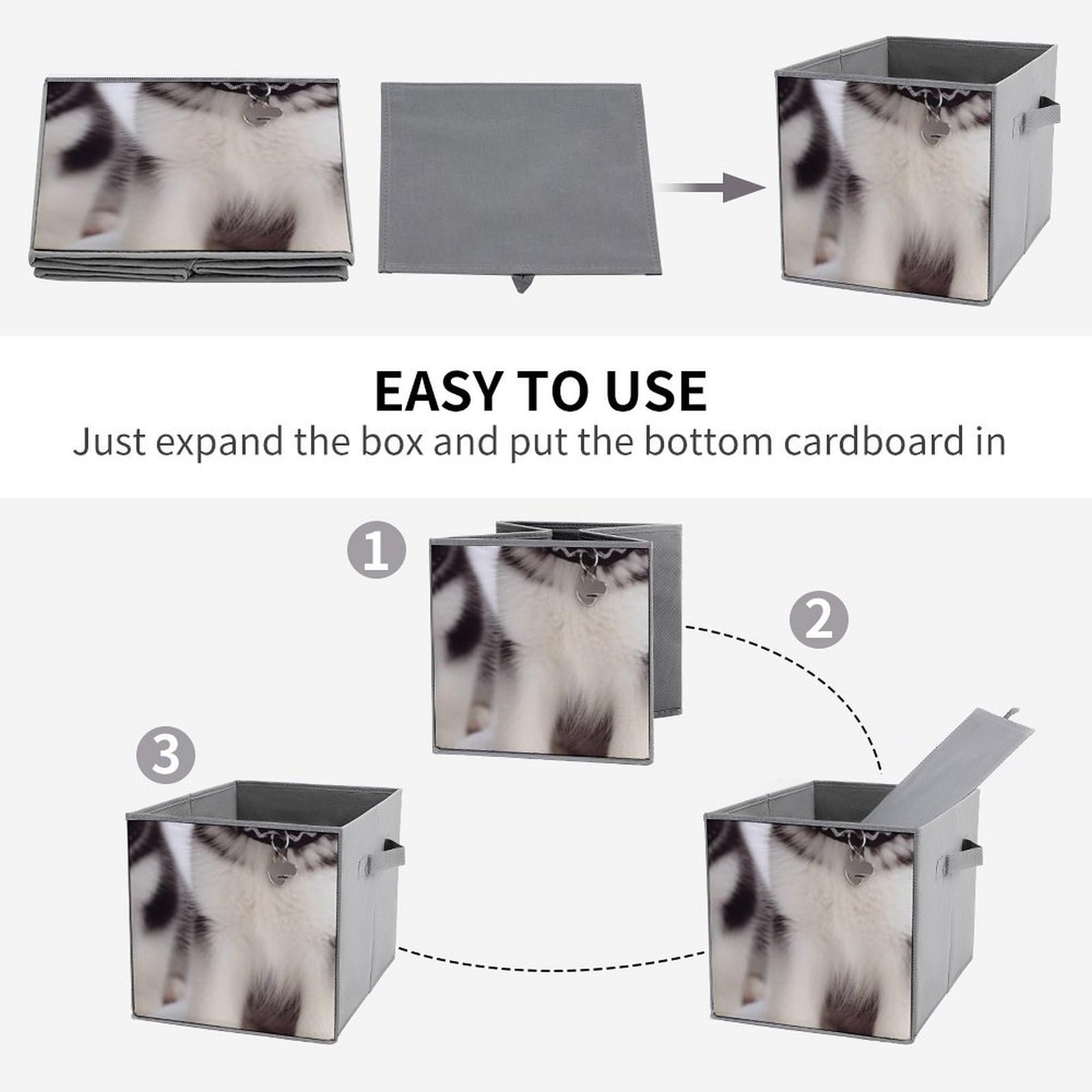 6-Pack Adorable Huskies Collapsible Storage Bins with Handles - Large Closet Organizer, Foldable Fabric Storage Baskets for Clothes, Toys & Home Organization - Perfect for Bedroom, Nursery & Laundry Room Storage