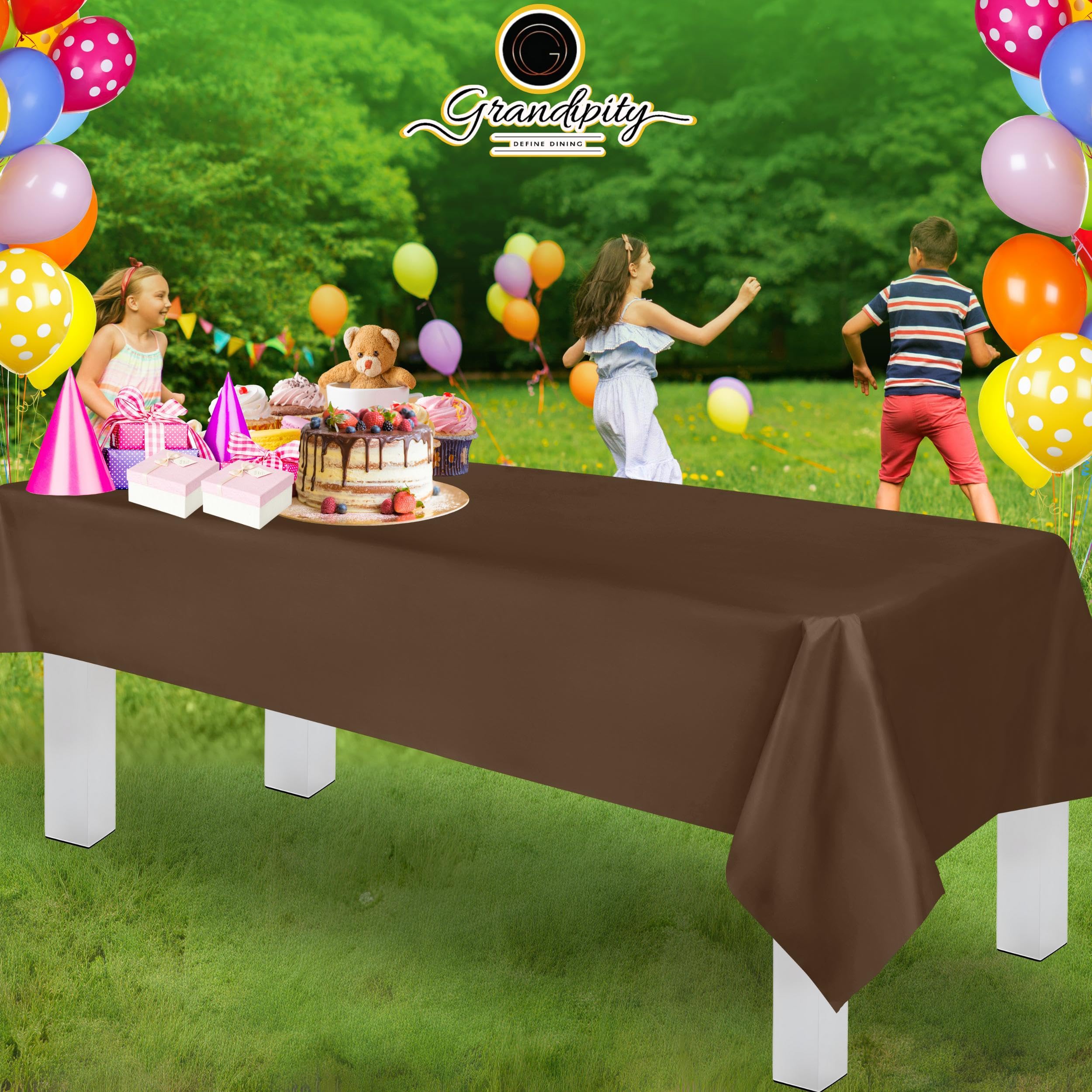 Premium Disposable Brown Plastic Tablecloth (6 Pack) - 54 x 108 Inch Rectangle Table Cover for Parties, Picnics & Events - Fits 6ft to 8ft Tables - Waterproof & Easy Clean for Indoor/Outdoor Use