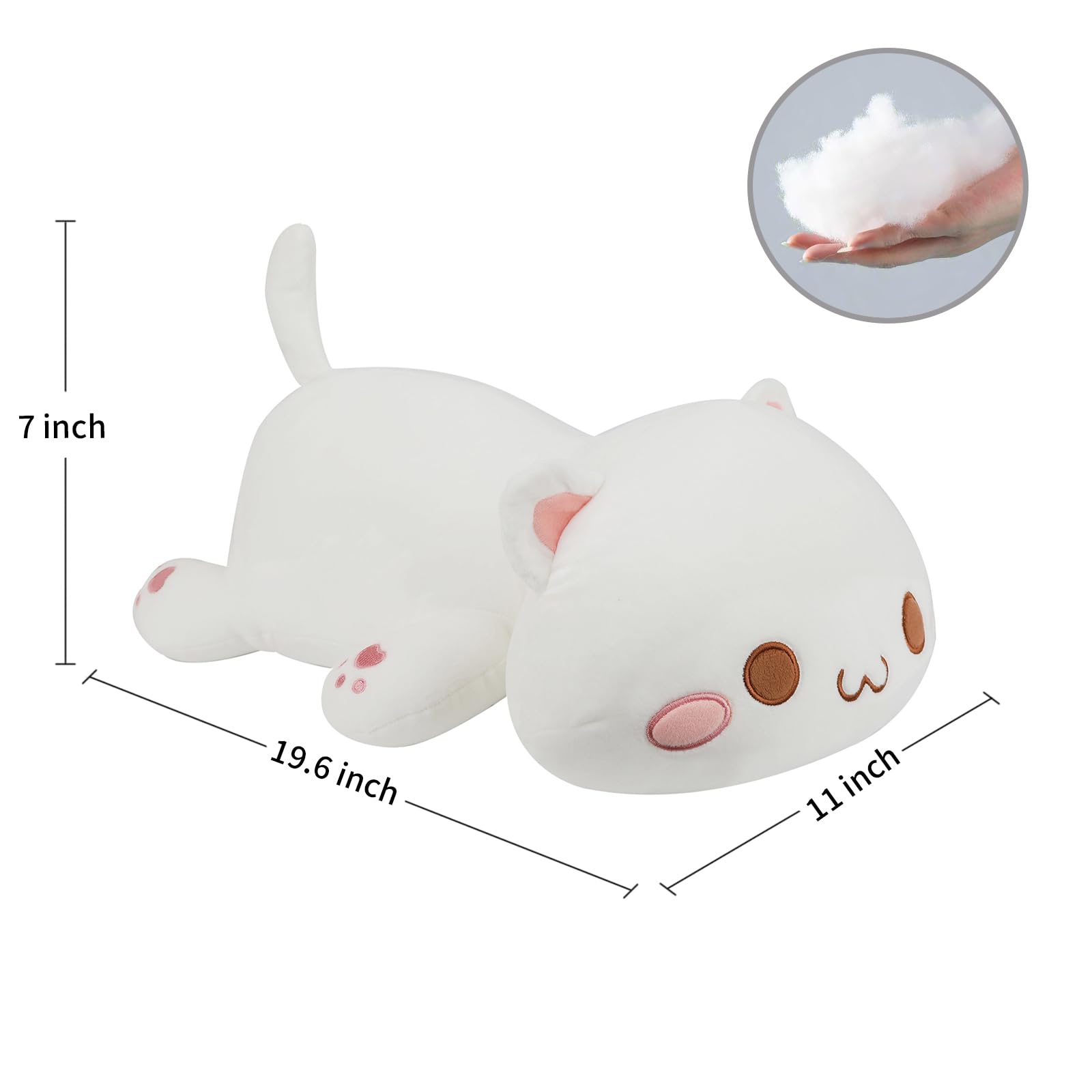 AFAN 19.6in White Kawaii Anime Cat Plush Toy - Ultra Soft Stuffed Animal Doll for Kids, Girls & Boys | Perfect for Cuddling, Birthday Gifts & Anime Decor