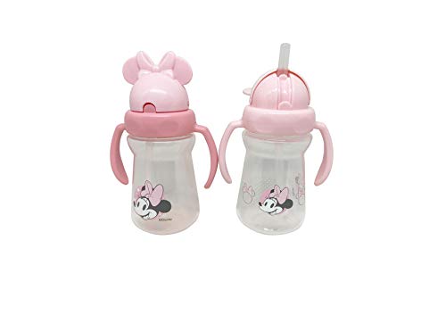 Disney Minnie Mouse Baby Girl 2-Pack 6oz Sippy Cups with Handles & Pop-Up Straw | Light Pink Character Molded Lid | Perfect for Toddler Meals, Daycare & On-the-Go Hydration