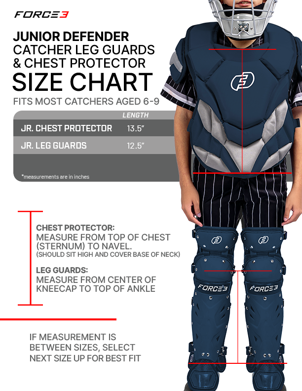 Force3 Junior Defender Catchers Set for Kids Ages 6-9 | NOCSAE Certified Youth Baseball Gear | Perfect for Little League Practice & Games