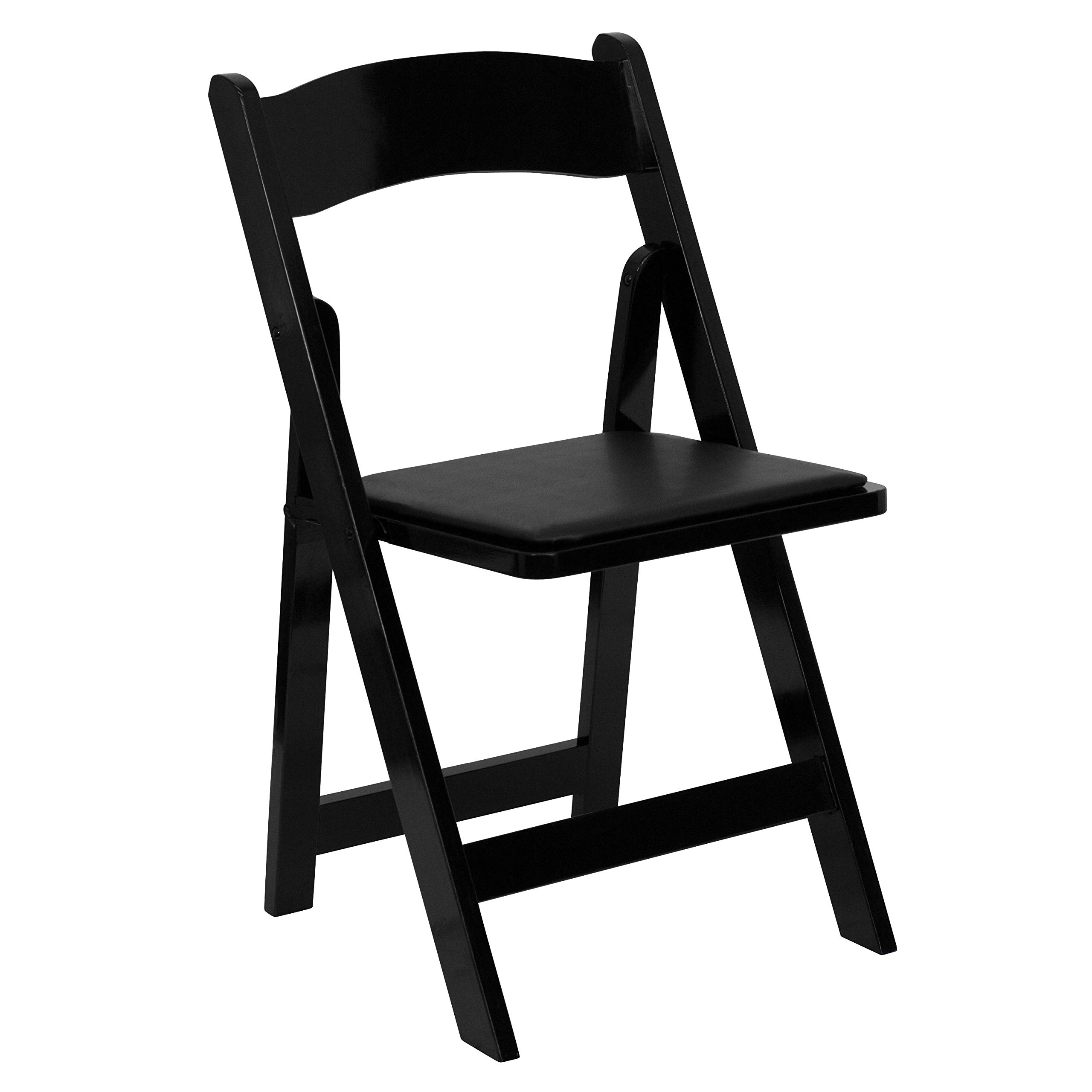 4 Pack Black Wood Folding Chairs with Vinyl Padded Seat - Sturdy & Comfortable for Dining, Parties, Weddings & Outdoor Events