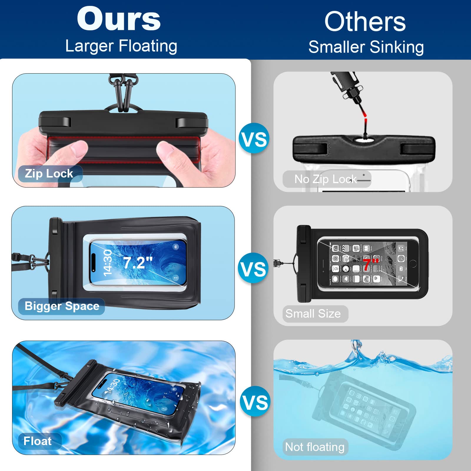 Waterproof Phone Pouch for iPhone 16 15 14 13 12 11 Pro Max & Samsung - IPX8 Dry Bag with Sealing Strip (2 Pack, 9 Inch) - Perfect for Beach, Swimming, Cruise & Water Sports