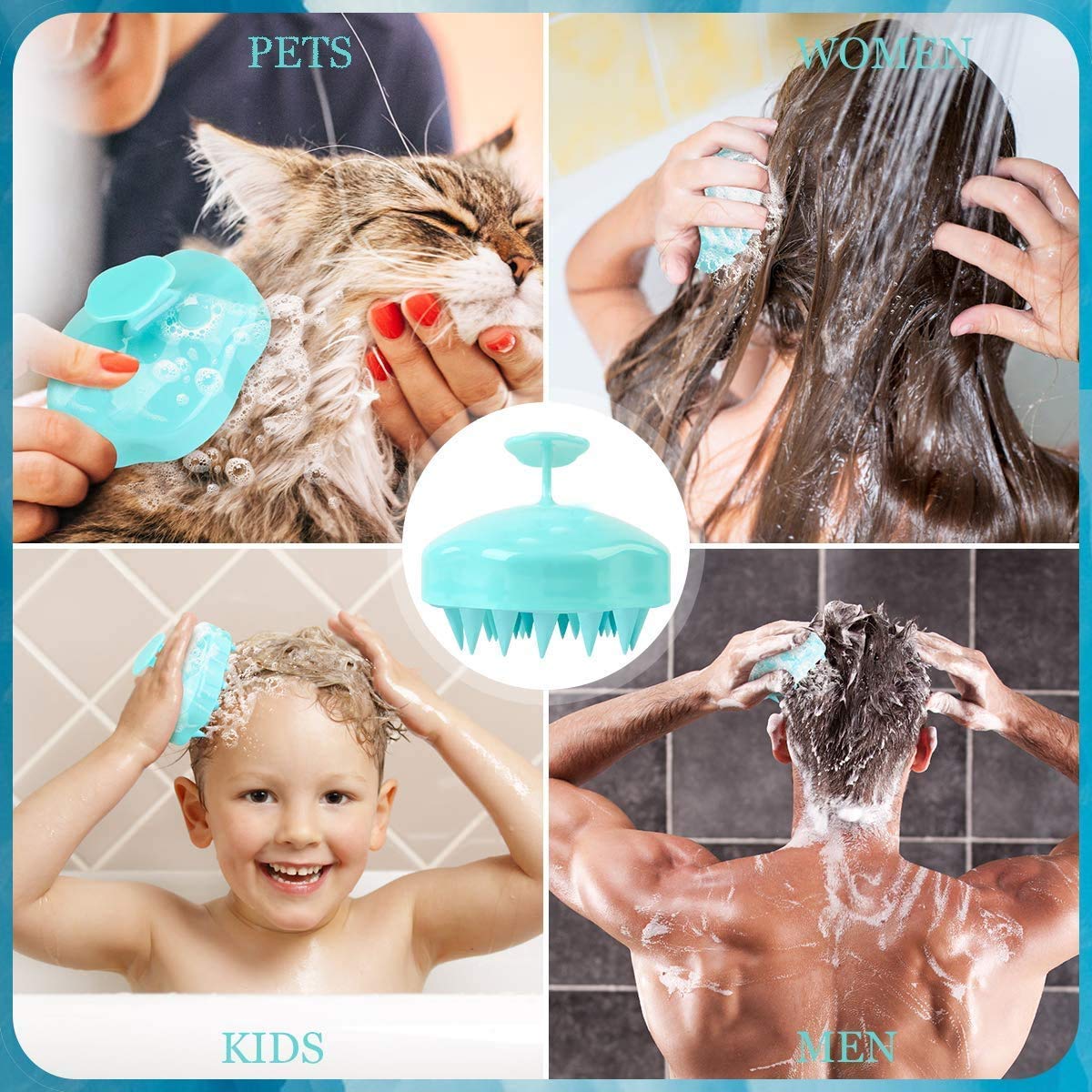 4 Pcs Silicone Scalp Massager Shampoo Brush - Gentle Hair Care for Wet & Dry Hair - Manual Head Scrubber for Dandruff & Scalp Care - Perfect for Women, Men, Kids & Pets (Blue, Pink, Rose Red, Black) - Great for Relaxation, Hair Washing & Pet Grooming