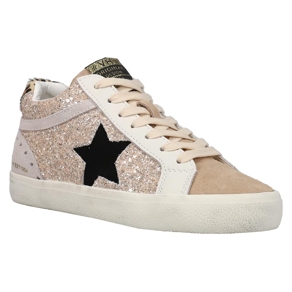 Vintage Havana Women's Metallic Glitter Lace-Up Sneakers - Casual Pink Silver White Shoes for Women | Perfect for Streetwear, Parties & Everyday Fashion