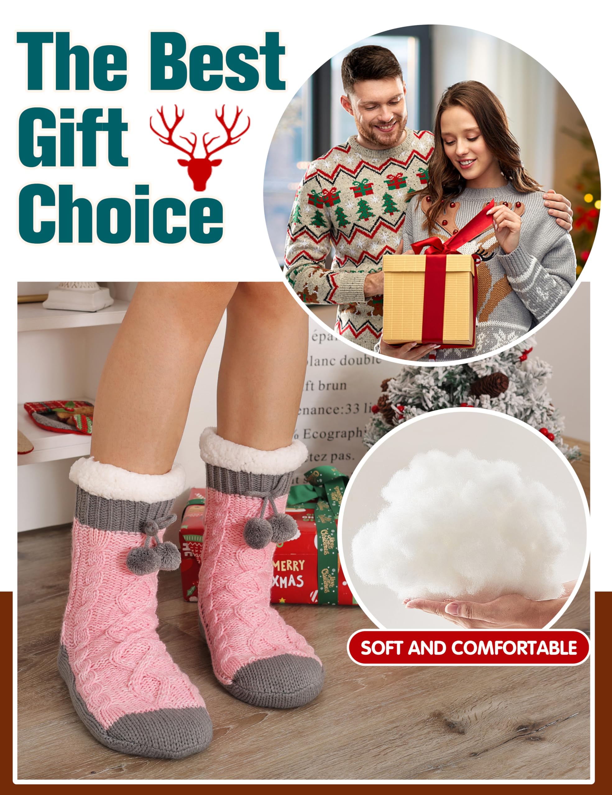 Women's Fuzzy Non-Slip Winter Slipper Socks - Warm Fleece for Home & Travel