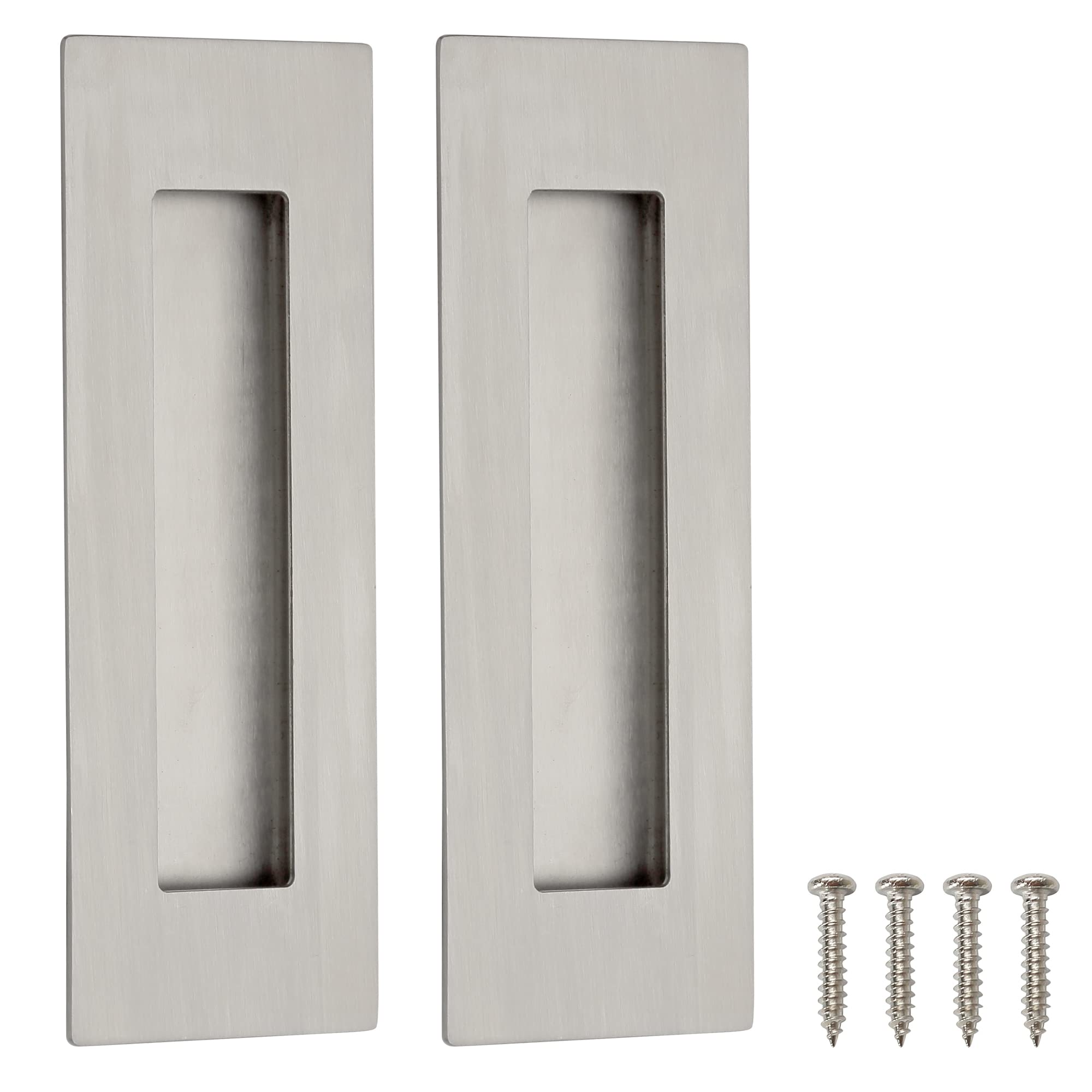 6 Inch Recessed Finger Flush Pulls for Pocket Door & Closet Door - Brushed Stainless Steel Sliding Barn Door Handles (2 Pack) - Perfect for Modern Home, Office & Cabinet Hardware Installation