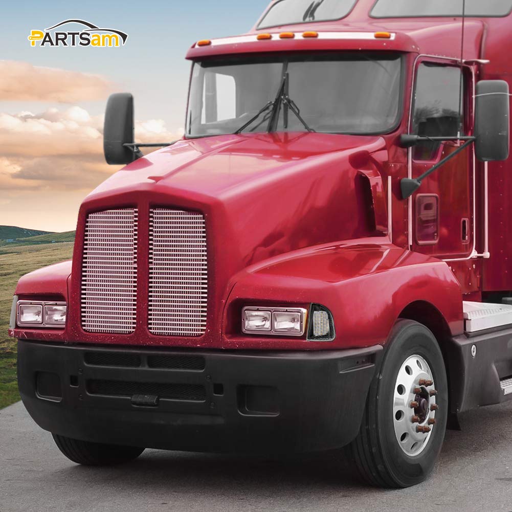 Partsam 29 Amber LED Front Light Assembly for Kenworth T600 T660 K300 T300 T330 - Replacement Turn Signal & Parking Lights with 1157 Plug (LH & RH) - Durable Clear Lens for Enhanced Visibility in Trucking & Heavy-Duty Applications