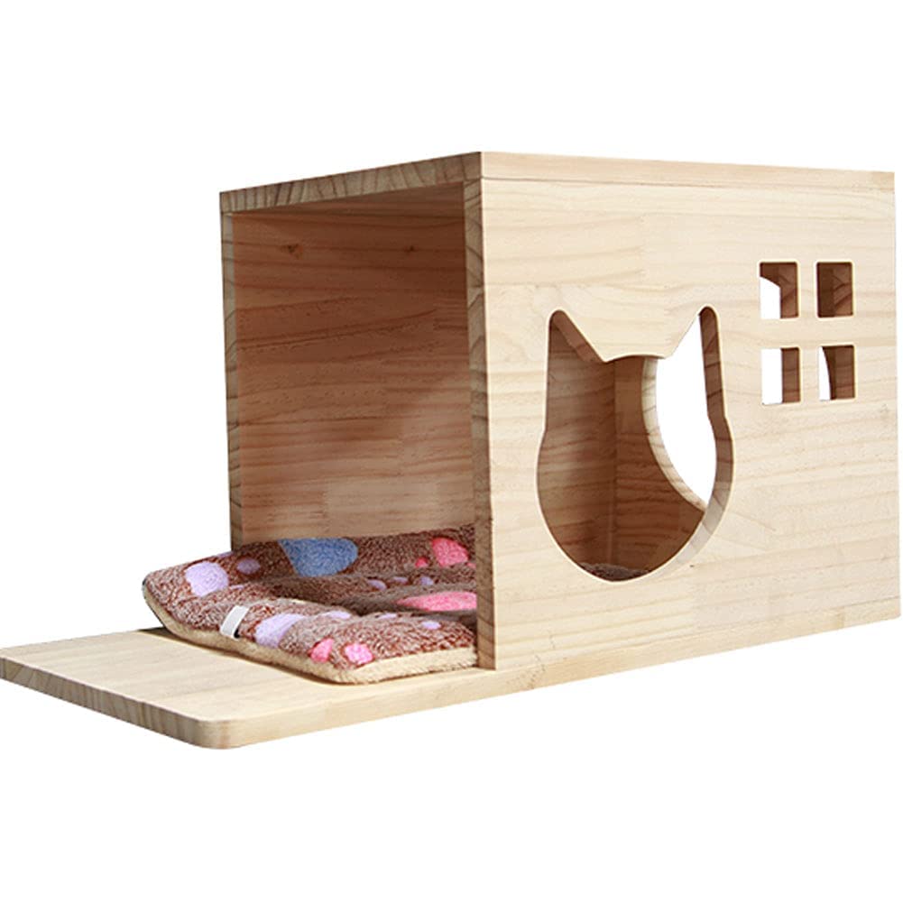 Wall Mounted Cat Bed - Floating Wood Cat Shelves & Lounger, Modern Cat Condo House with Hammock - Multi-Level Activity Center & Perch for Climbing, Jumping and Relaxing - Perfect for Small Spaces, Apartments and Playful Kitties