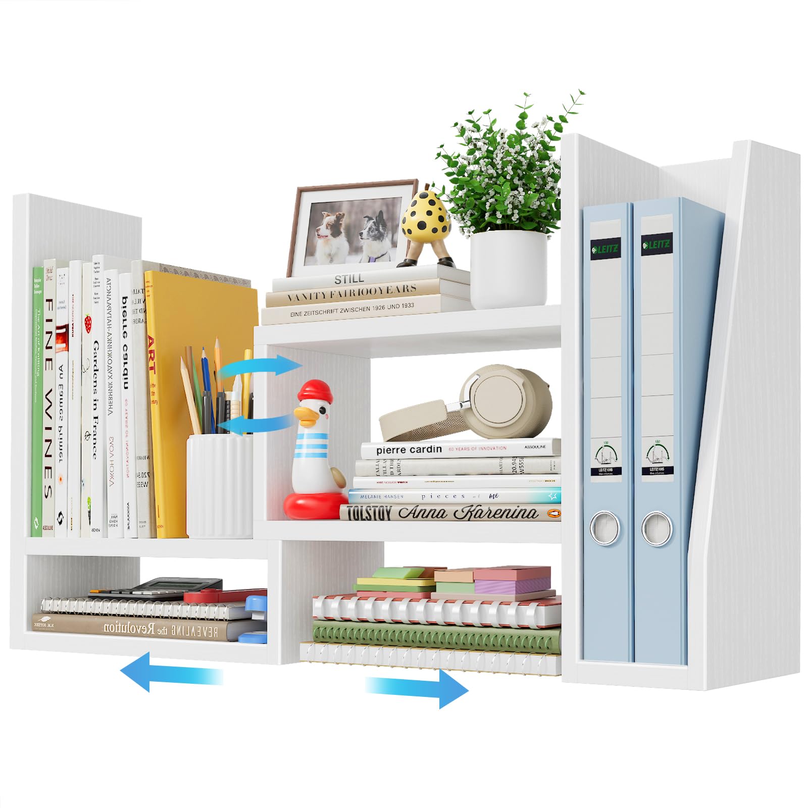White Desktop File Organizer Shelf - Office Desk Organizer for Paper, Books & Supplies | Space-Saving Corner Bookshelf & Tabletop Storage | Perfect for Women's Home Office & Workspace Decor