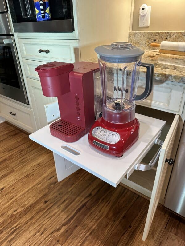 Heavy Duty Kitchen Appliance Lift with Self-Locking Spring Mechanism - White Space Saving Organizer for Mixers, Blenders & Small Appliances | Perfect for Pantry, Cabinet & Countertop Storage